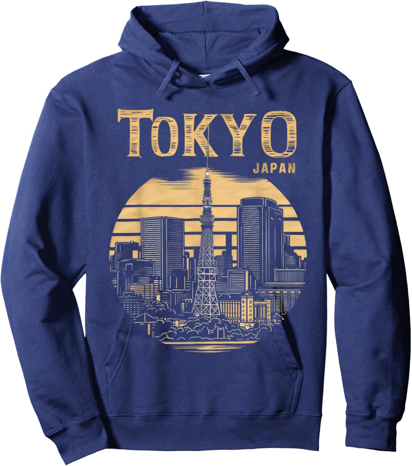 Tokyo Skyline Tower Woodblock Japanese Style Art Japan Hoodie - Hoodie | Navy