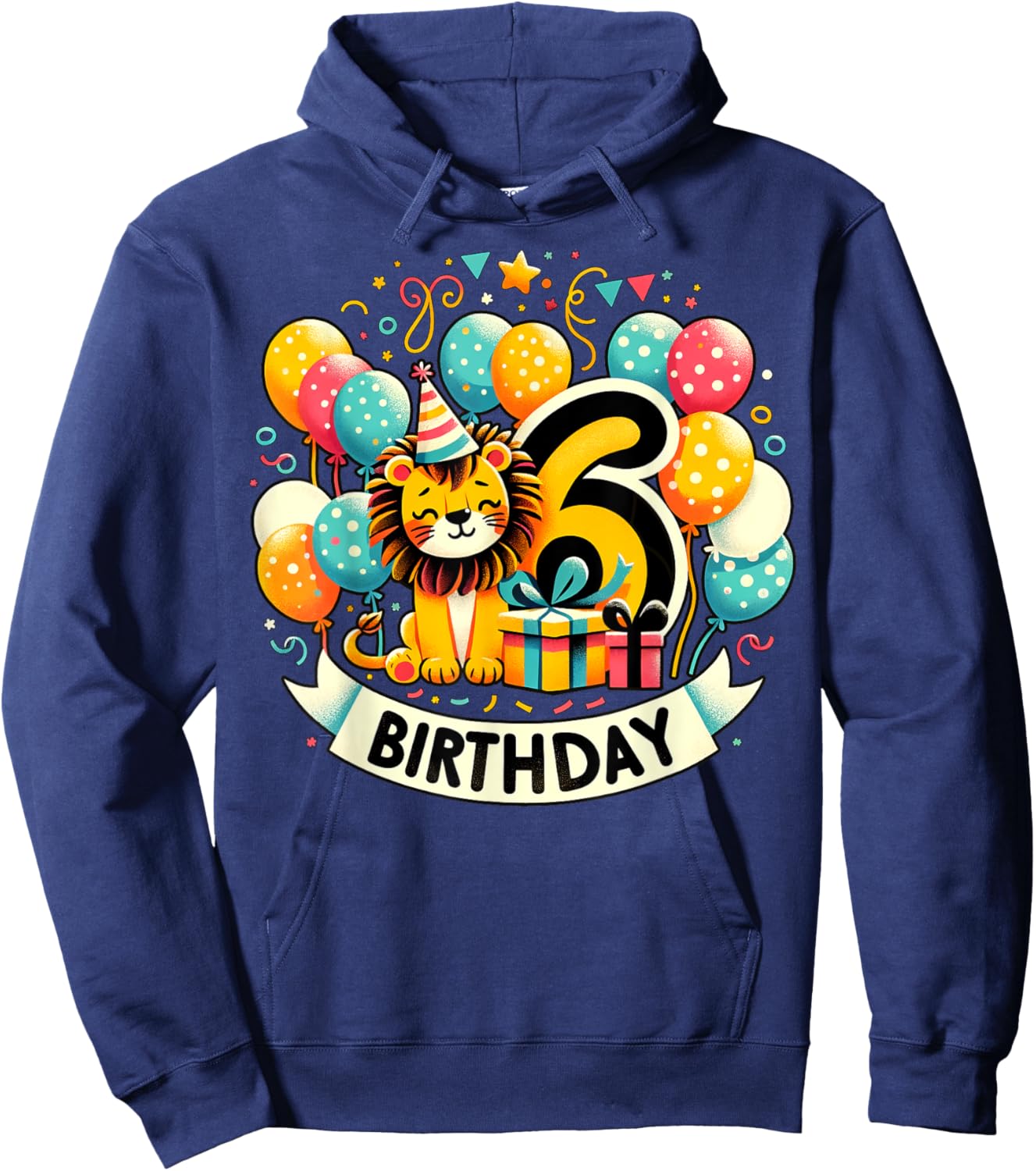 Lion 6th birthday boy girl 6 years old sixth six Lion Hoodie - Hoodie | Navy