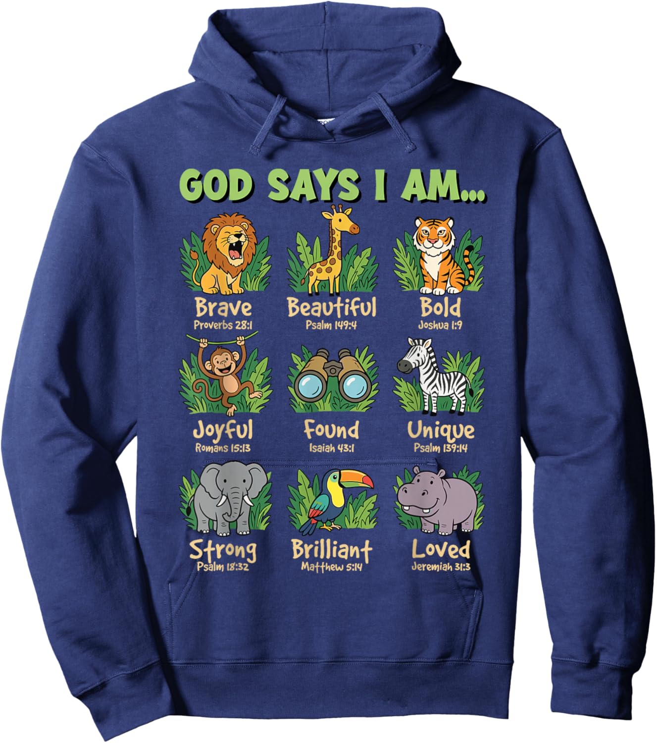 God Says I Am Bible Verses Jungle Animals Christian Kids Hoodie - Hoodie | Navy
