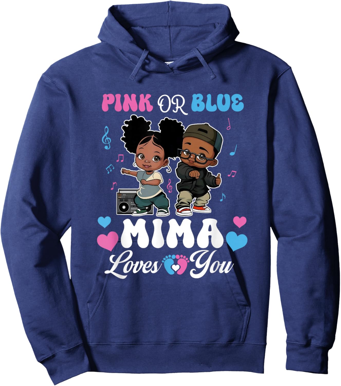 Pink Or Blue Mima Loves You Black Baby Gender Reveal Hoodie - Hoodie | Navy