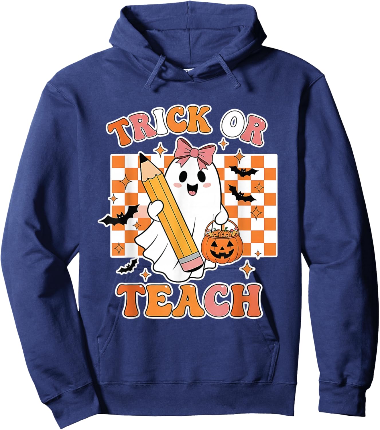 Vintage Teacher Shirt Women Funny Trick Or Teach Halloween Hoodie - Hoodie | Navy