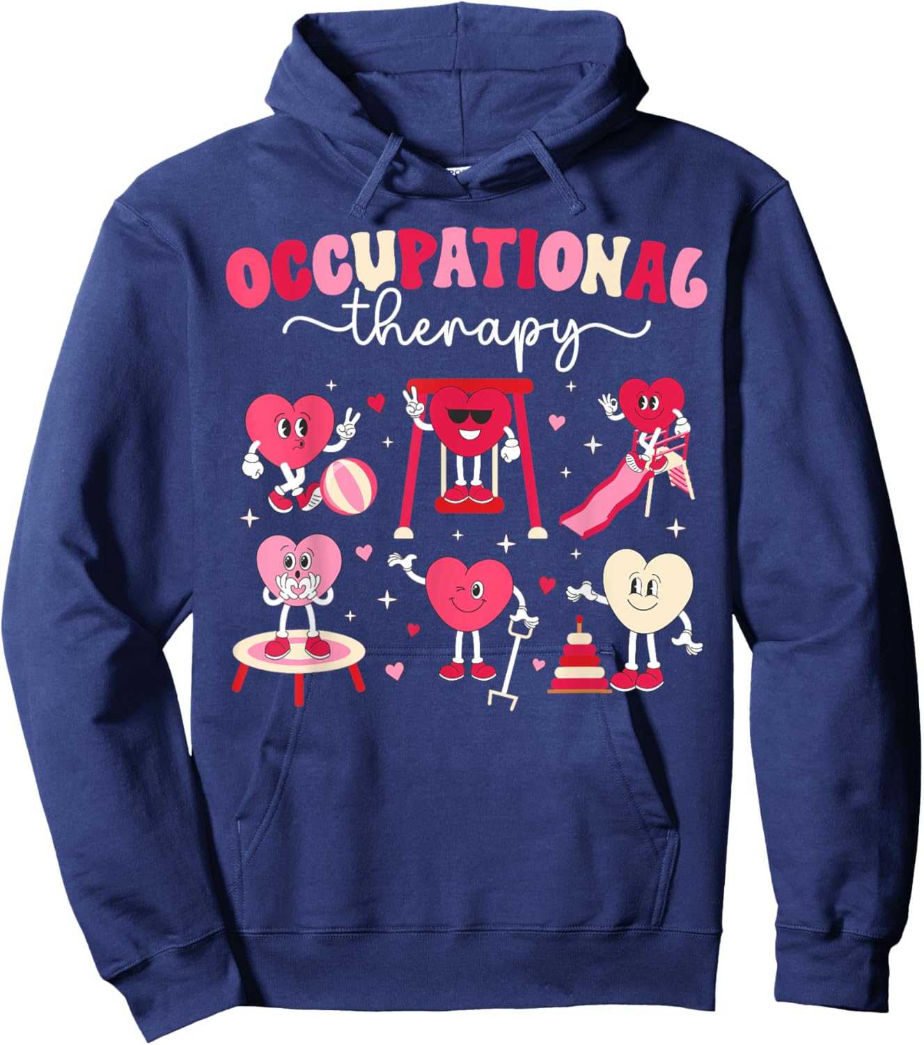 Valentines Day Women's -Adults Occupational Therapy Valentine Black Small Modern Lightweight Unique Graphic Cartoon Round Neck Short Sleeve Hoodie - Hoodie | Navy