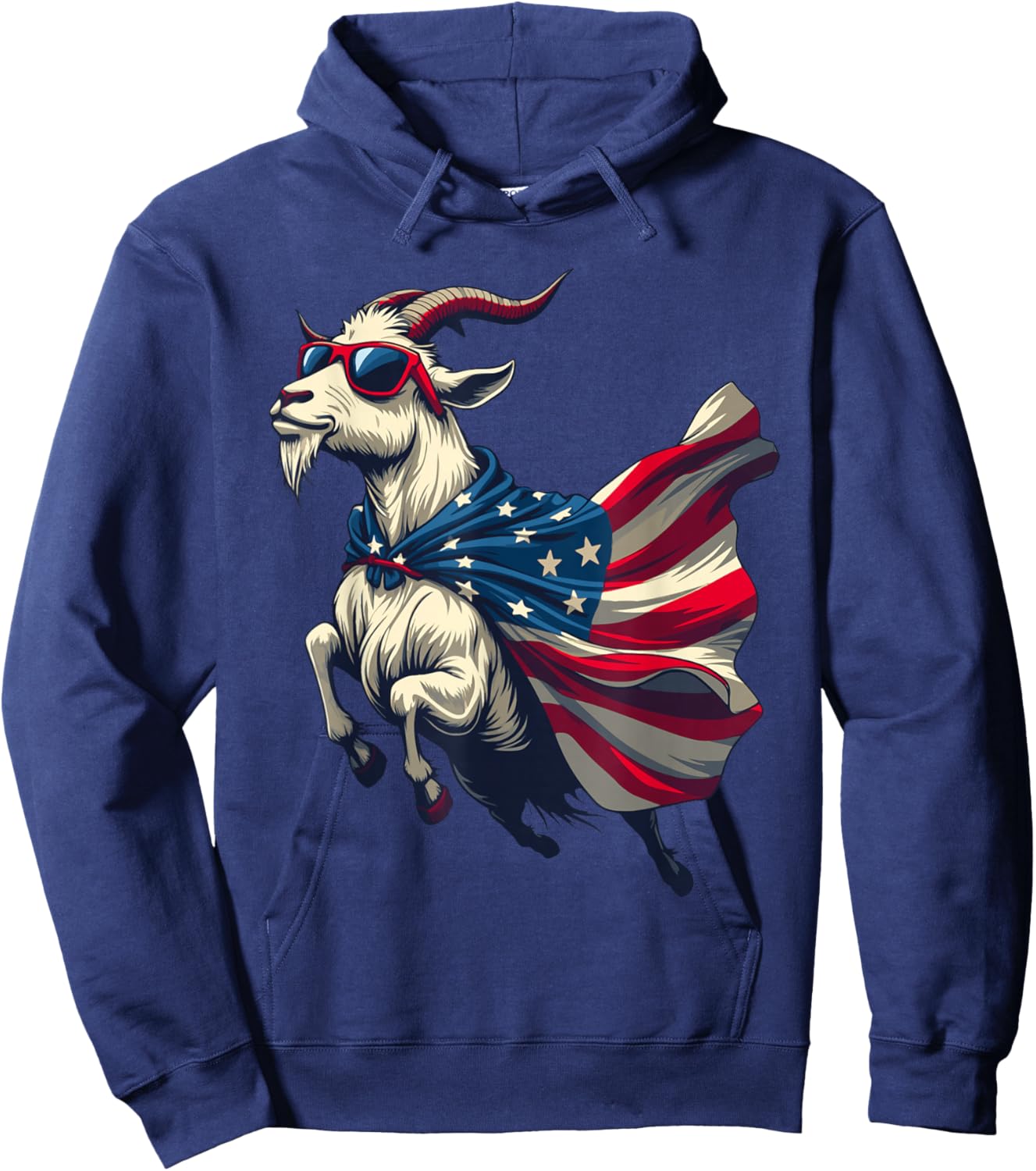 Cool Patriotic Goat in American Flag Cape with Sunglasses Hoodie - Hoodie | Navy