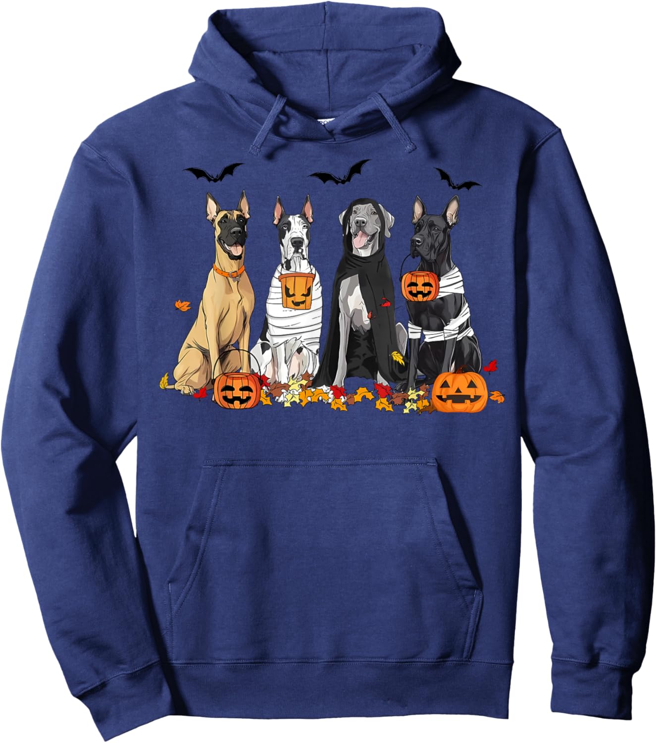 Cute Great Dane Dogs Ghost Witch Mummy Halloween Pumpkins Hoodie - Hoodie | Navy
