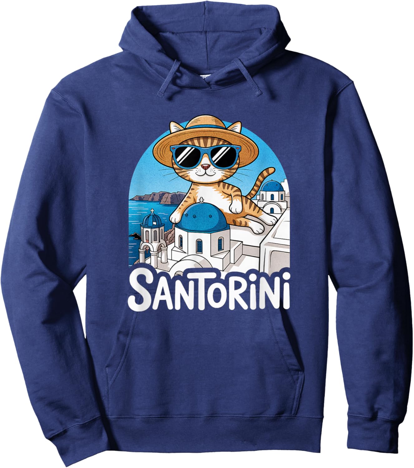 Santorini Greece Souvenir/Santorini Cat Hoodie - Hoodie | Navy