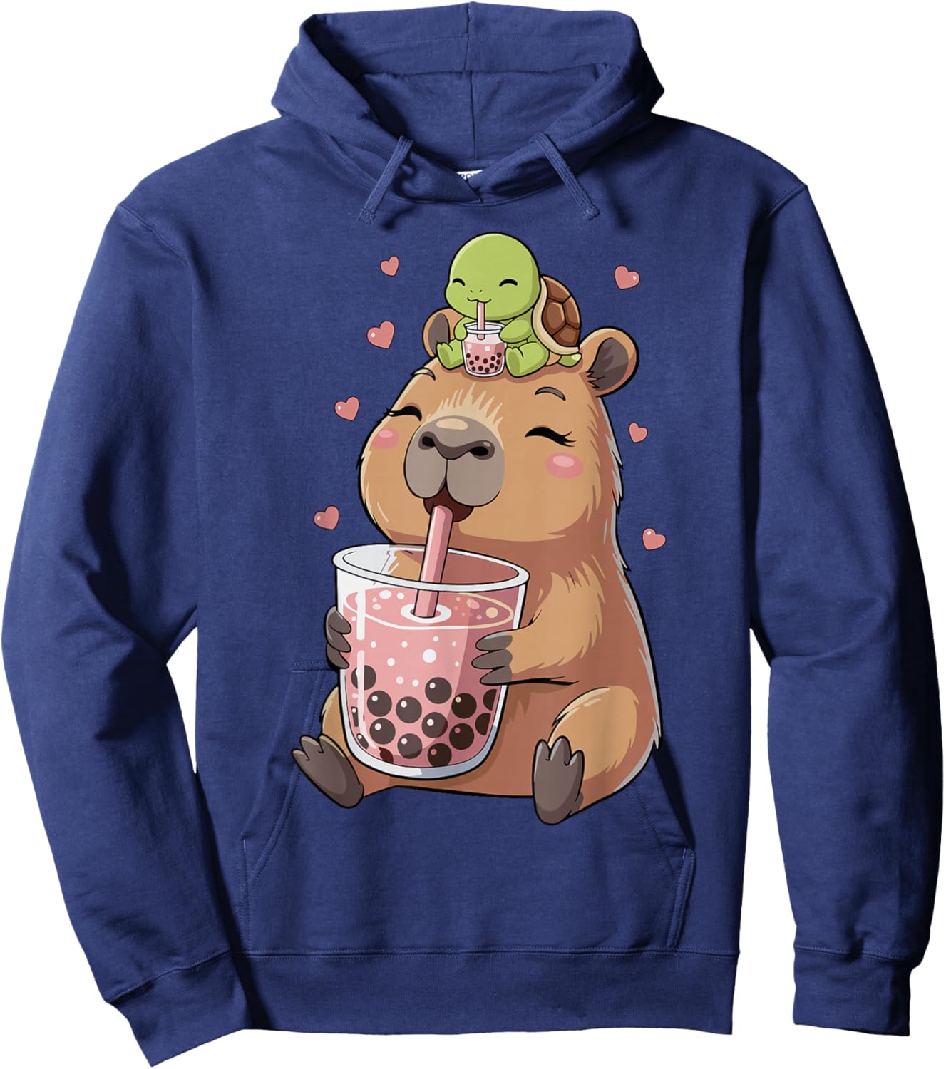 Capybara & Bubble Tea Girls' Turtle Hoodie - Hoodie | Navy