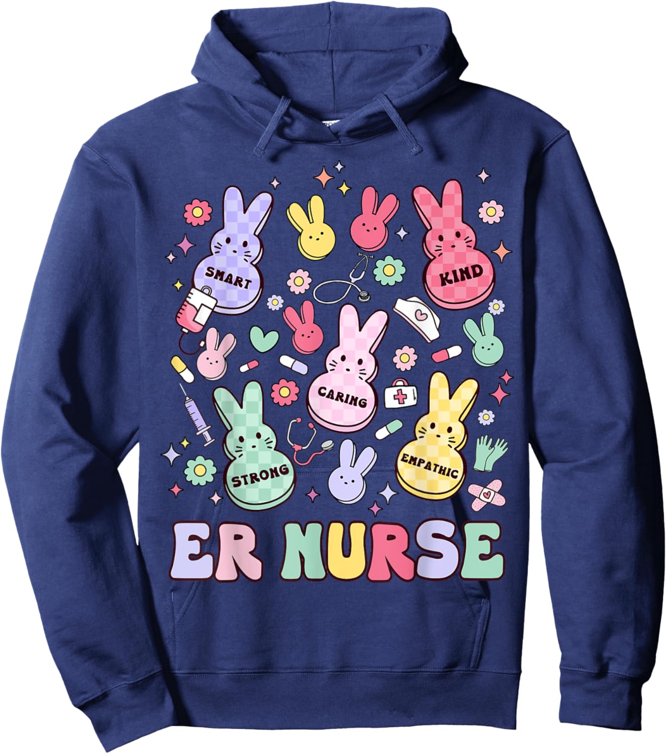 Easter ER Emergency Department Nurse Practitioner Bunny Hoodie - Hoodie | Navy