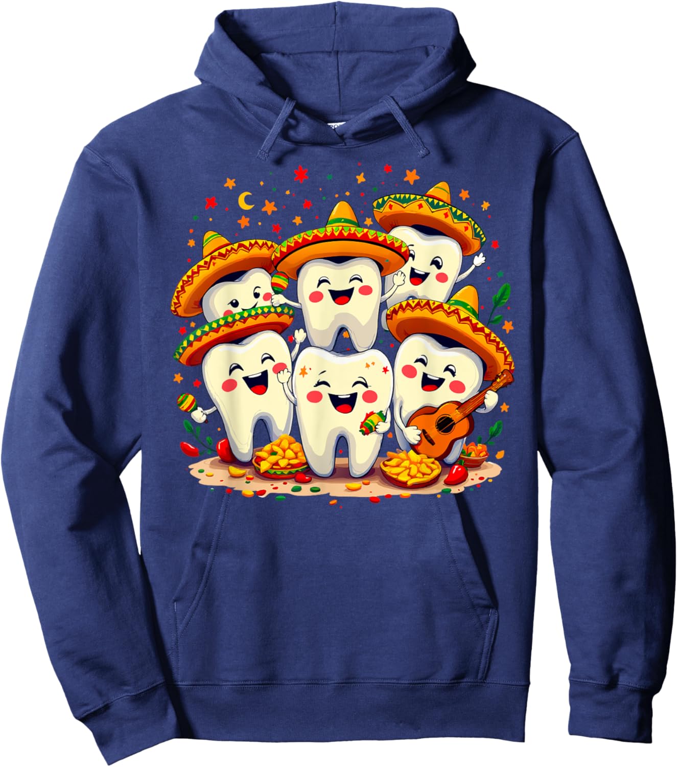 Funny Cinco de Mayo Dentist Tooth Fiesta Sombrero Design Hoodie - Hoodie | Navy