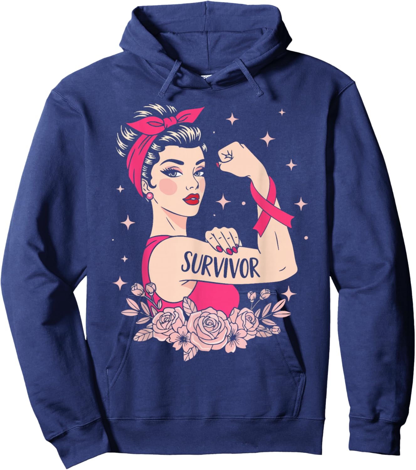 Breast Cancer Survivor Rosie Riveter Pink Awareness Women Hoodie - Hoodie | Navy