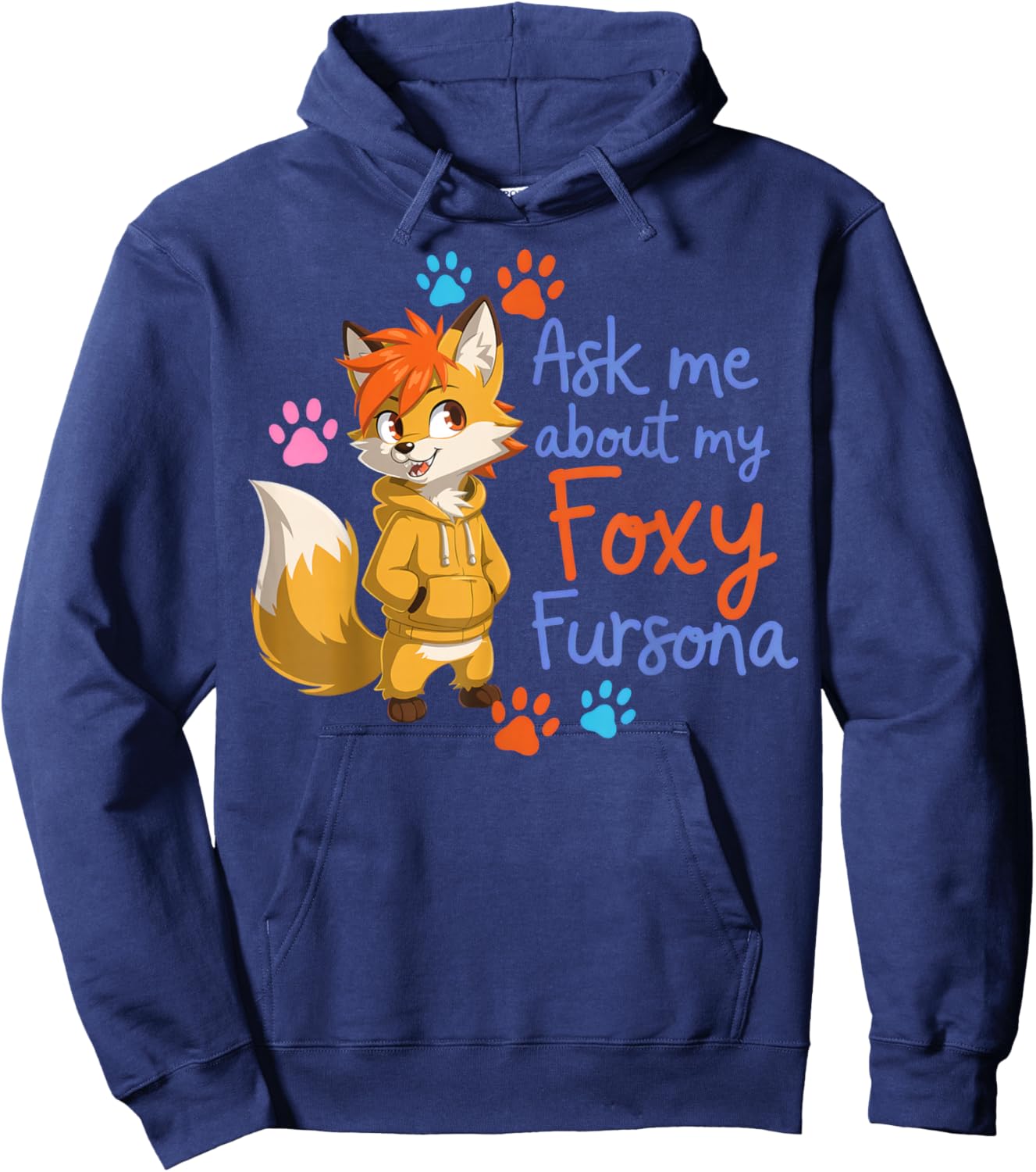 Playful Fox Character Ask Me About My Fursona Hoodie - Hoodie | Navy