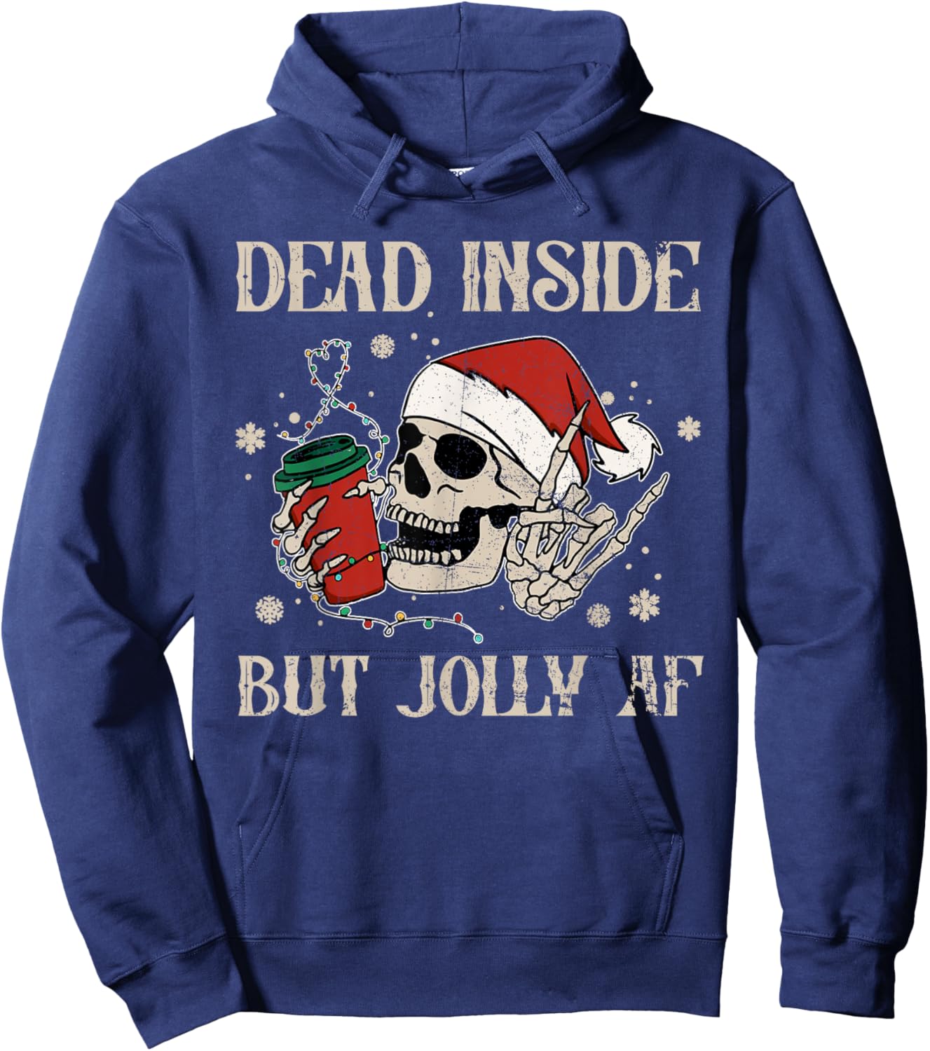 Dead Inside But Jolly AF Funny Skeleton Lights Christmas Hoodie - Hoodie | Navy