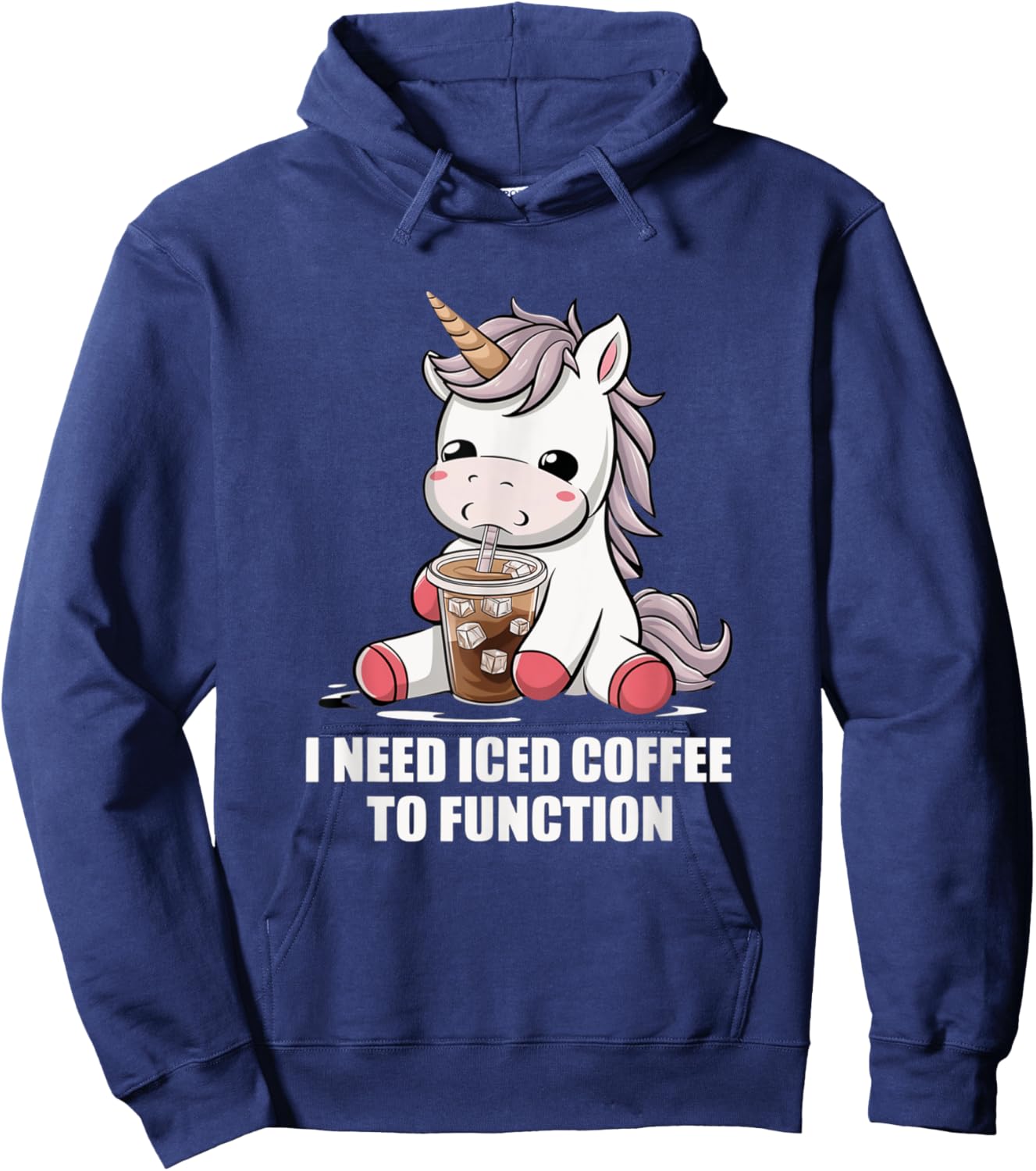 I Need Iced Coffee to Function Cute Unicorn Coffee Lover Hoodie - Hoodie | Navy