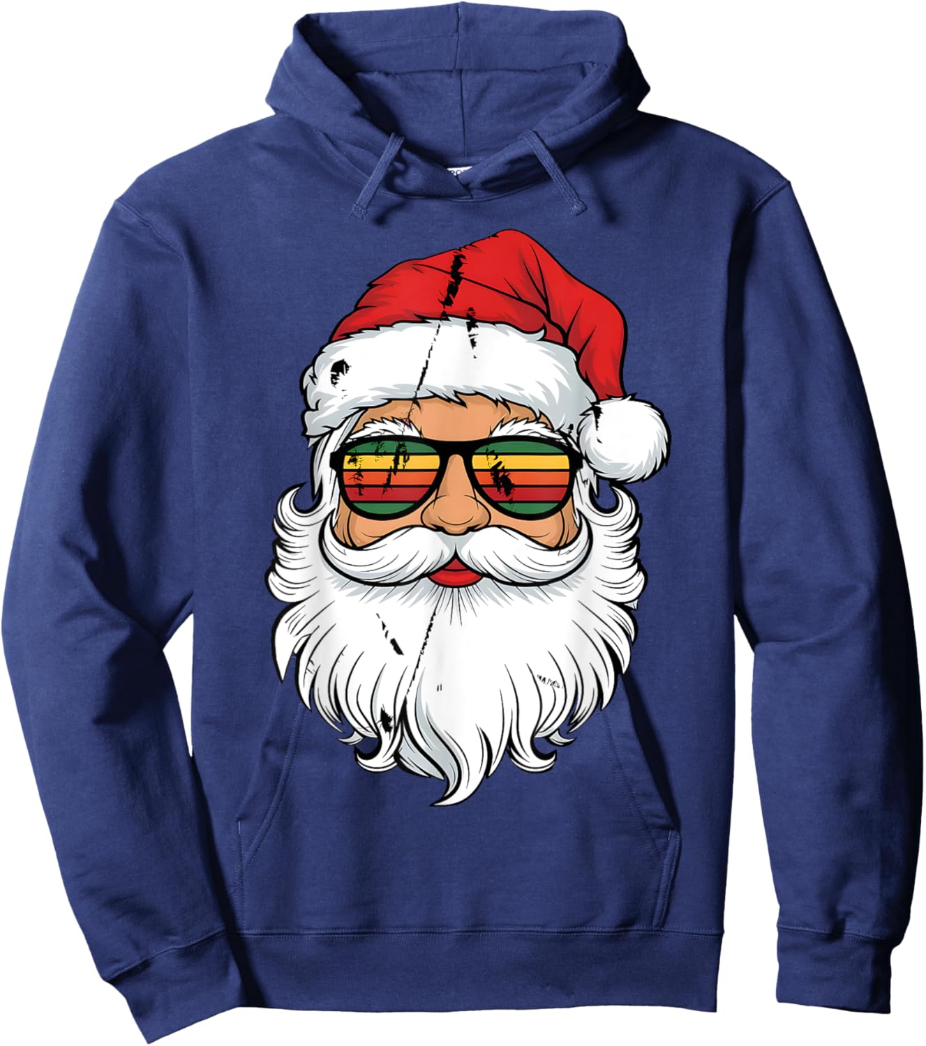 Santa Face Retro Sunglasses Christmas Men Boys Xmas Santa Hoodie - Hoodie | Navy