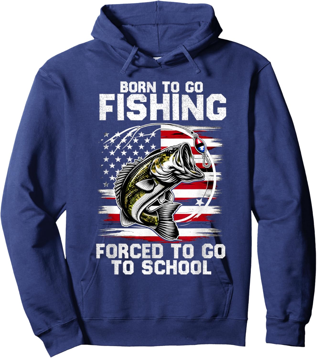 Born To Go Fishing Forced School Funny Fishing Kids Boys Hoodie - Hoodie | Navy