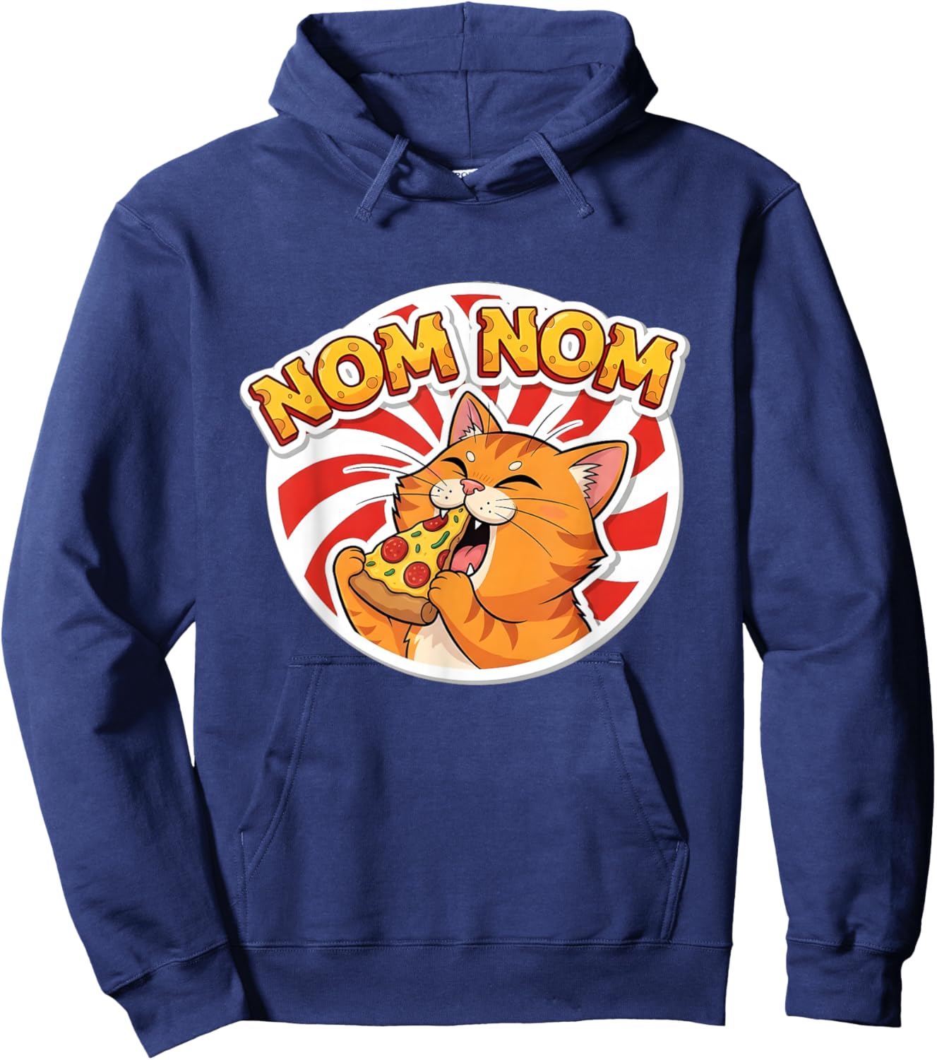 Funny Cat Eating Pizza Nom Nom Meme Women Girls Kids Hoodie - Hoodie | Navy