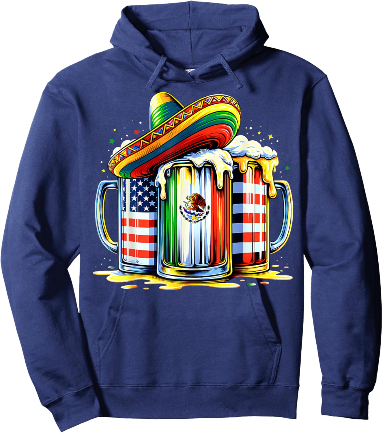 Beer Mexican USA Flag Cinco de Mayo Drinking Mexican Party Hoodie - Hoodie | Navy