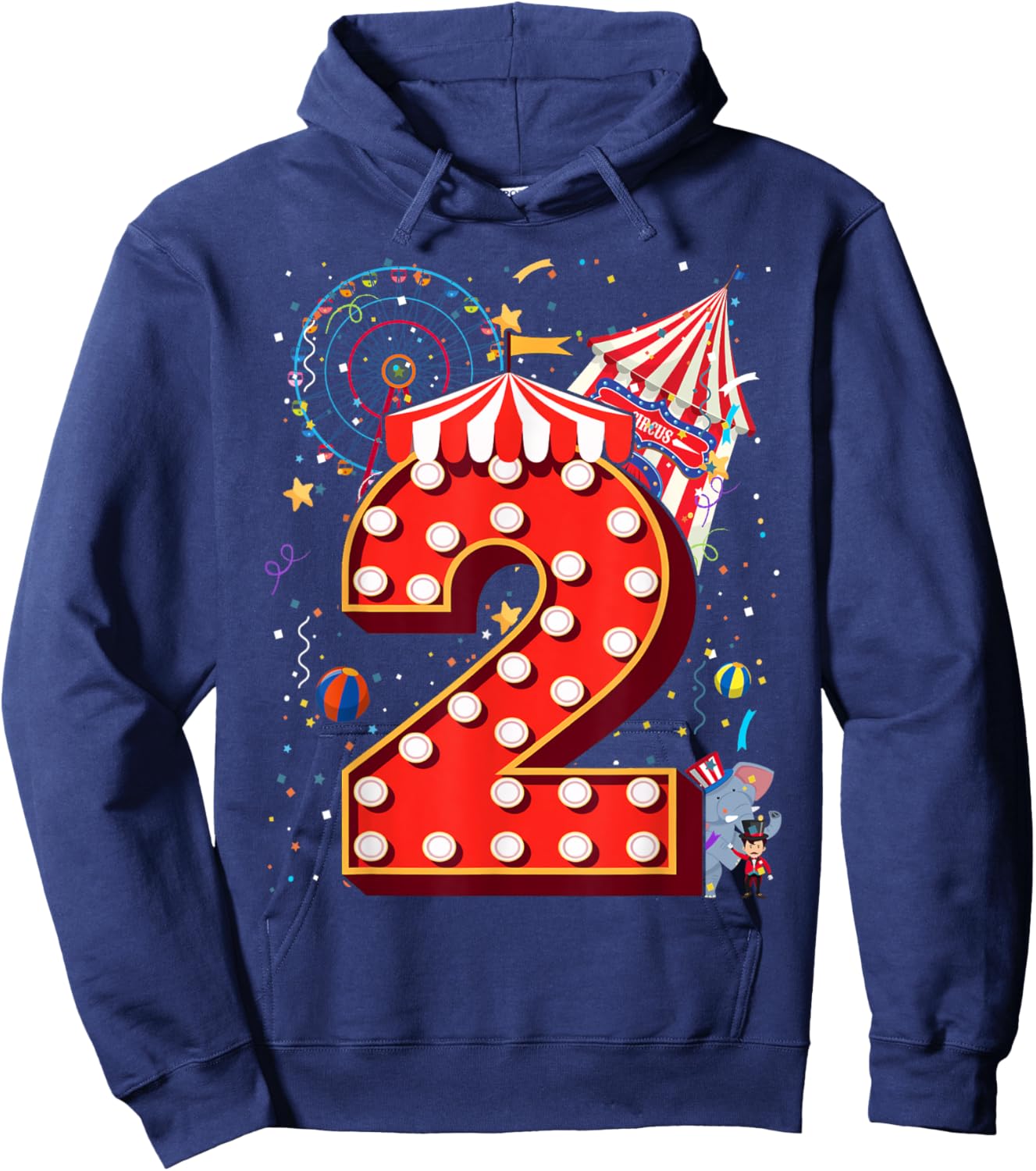 2 Year Old Circus Top Birthday Carnival 2nd Party Toddler Hoodie - Hoodie | Navy