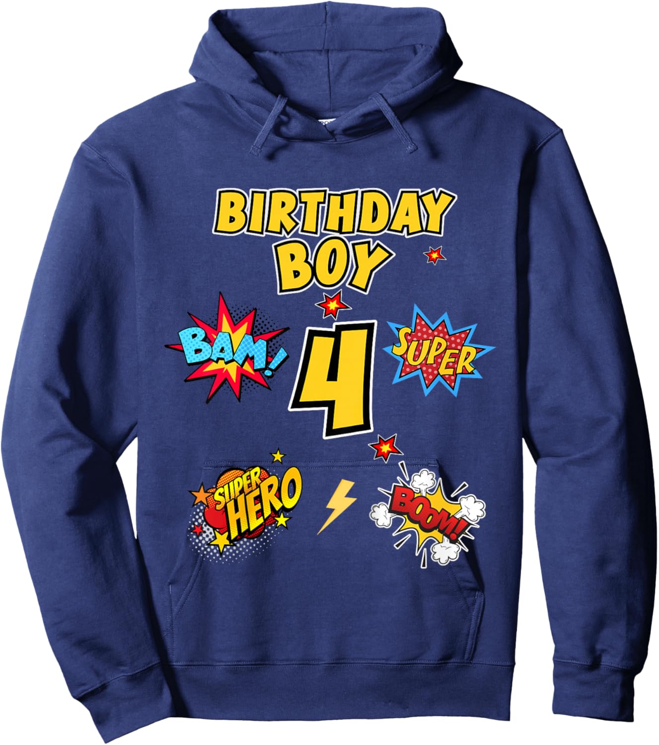 Kinder Vierter Geburtstag, 4 Jahre Alter Junge, Superheld, 4. Geburtstag Hoodie - Hoodie | Navy