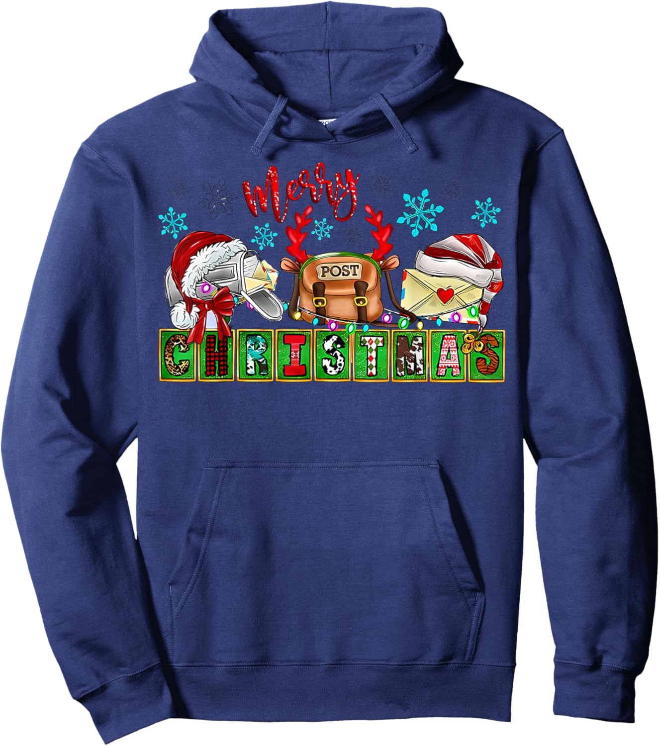 Merry Post Christmas Postal Worker Post Office Santa Hat Hoodie - Hoodie | Navy