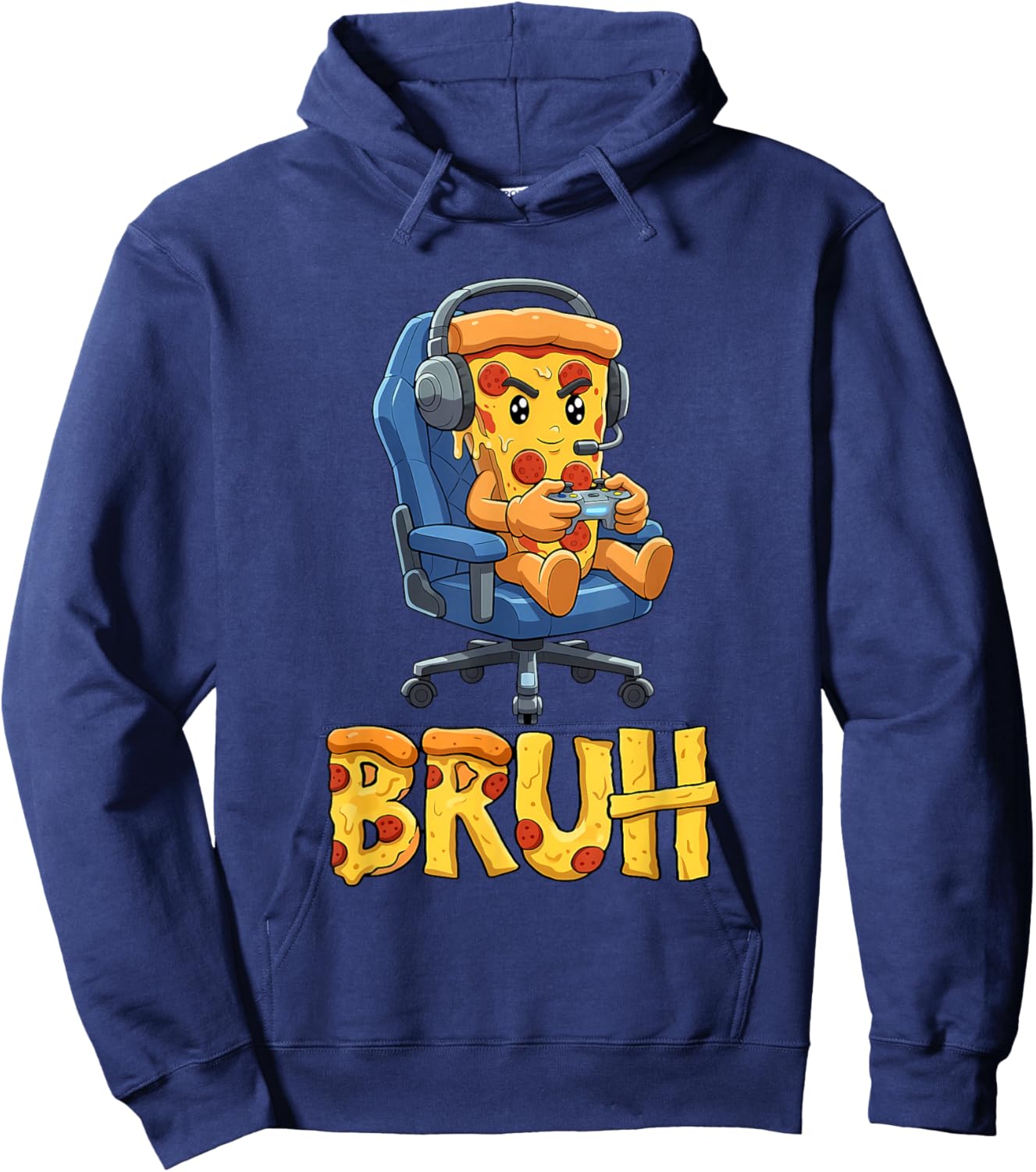 Bruh Pizza Gamer Funny Gaming Meme for Gamer Boys Kids Hoodie - Hoodie | Navy