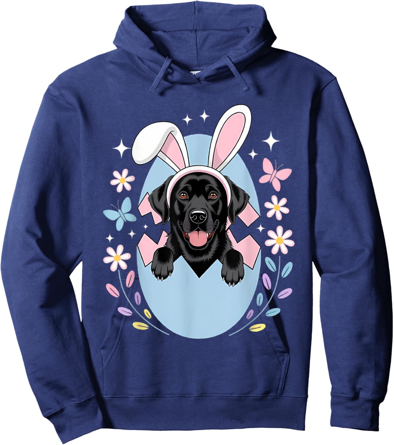 Labrador Golden Retriever Bunny Springs Eggs Easter Dog Hoodie - Hoodie | Navy