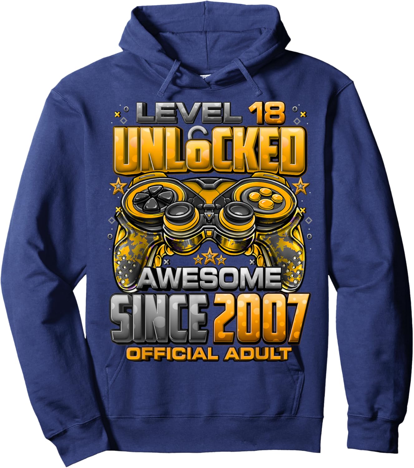 Level 18 Unlocked Awesome Since 2007 18th Birthday Gaming Hoodie - Hoodie | Navy