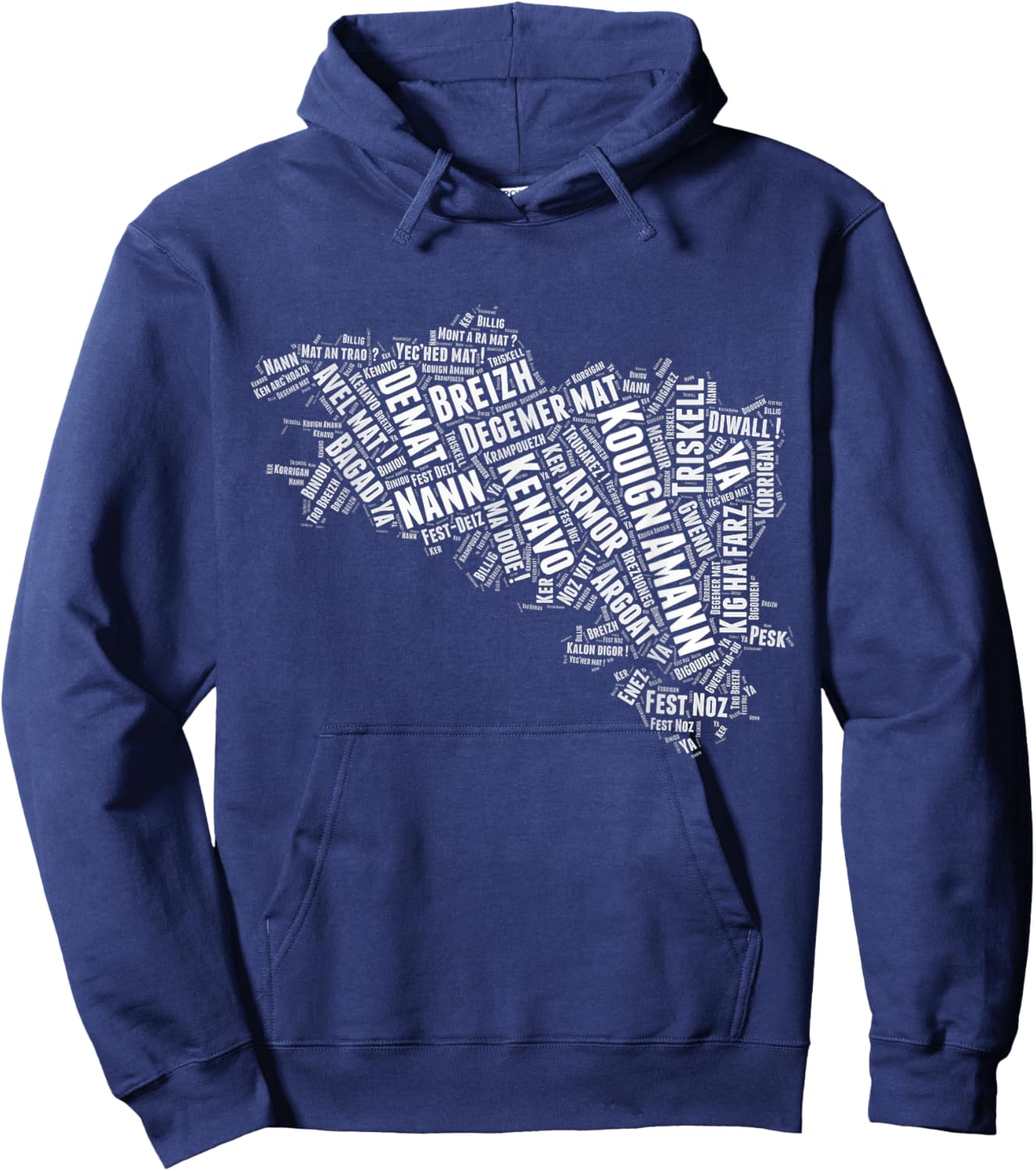 Breton Map of Brittany with Breton Words Breizh Hoodie - Hoodie | Navy