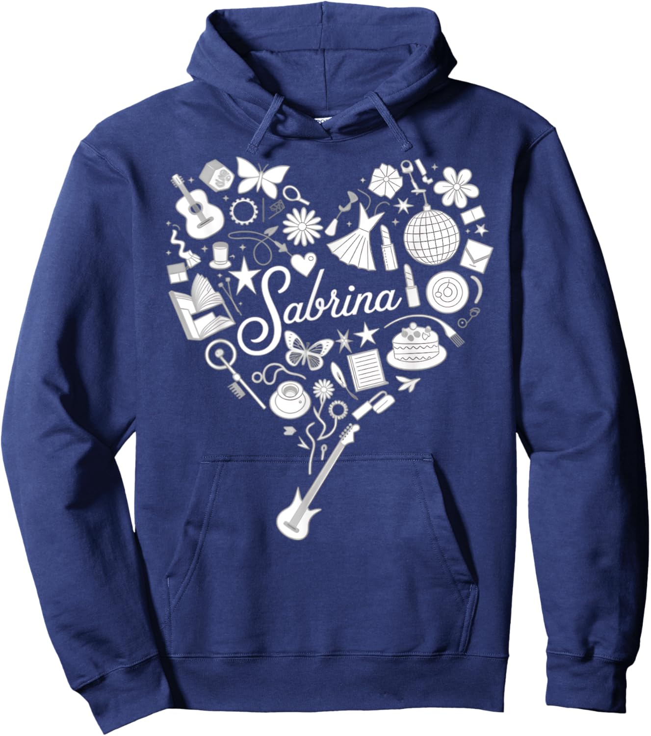 Girl Retro Sabrina First Name Personalized Heart Hoodie - Hoodie | Navy