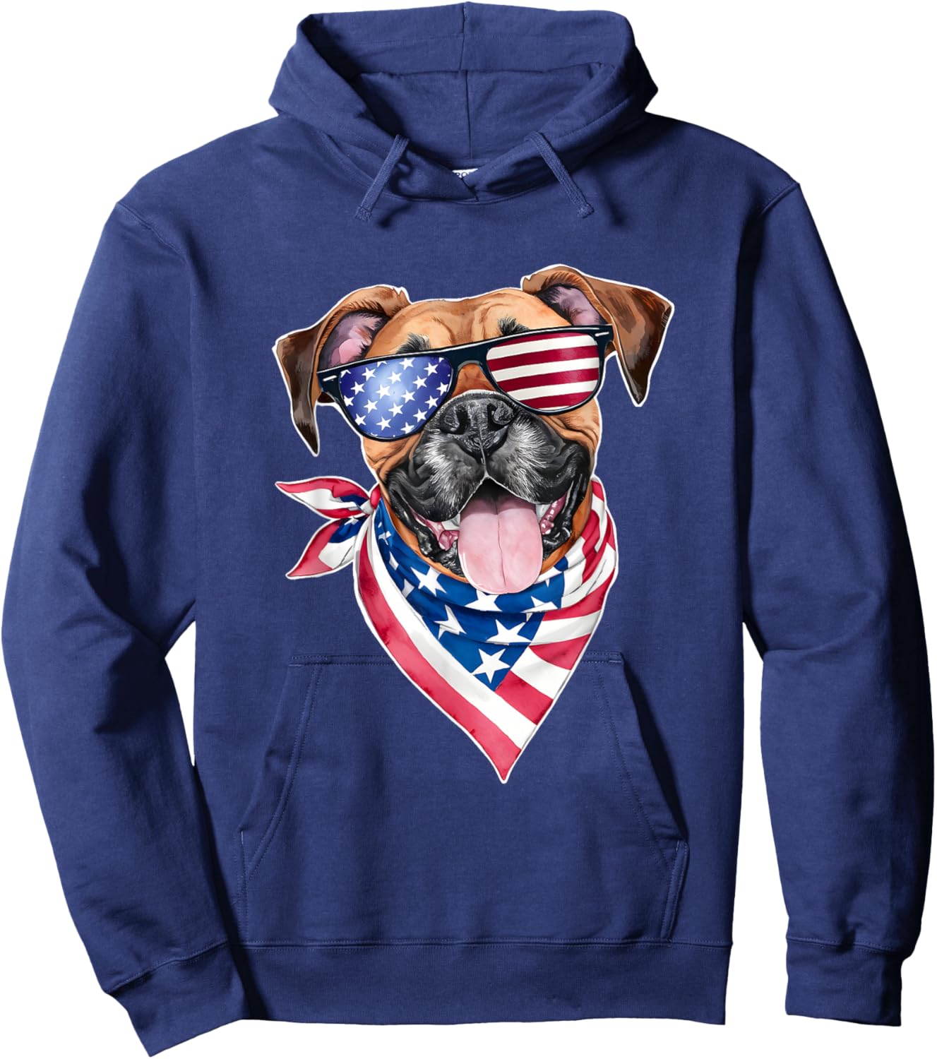 Boxer Dog American Flag 4th of July For Dog Lovers Men Women Hoodie - Hoodie | Navy