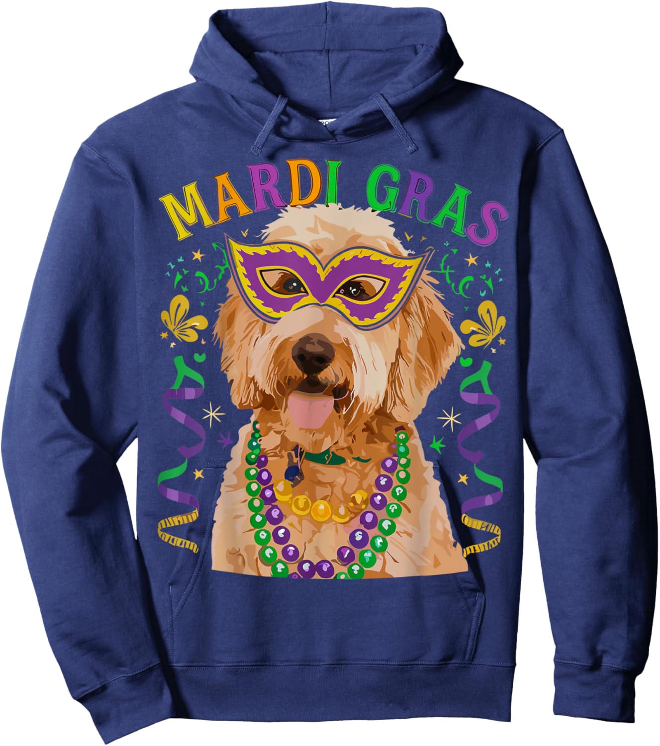 Golden Doodle Mardi Gras Beads Fleur De Lis For Dog Mom Dad Hoodie - Hoodie | Navy