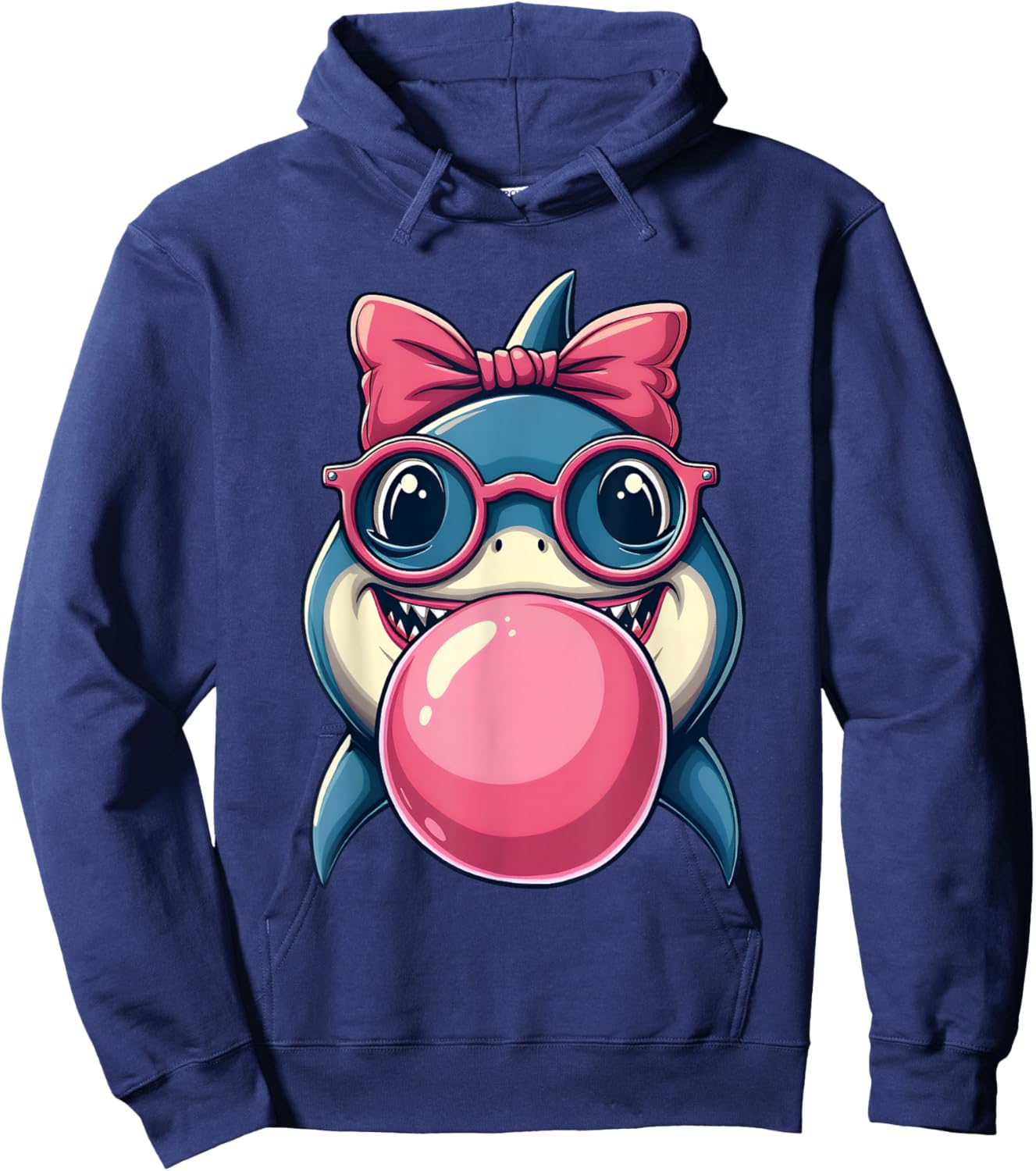 Glasses Bubblegum Cute Shark Pink Bow Funny Little Girl Hoodie - Hoodie | Navy