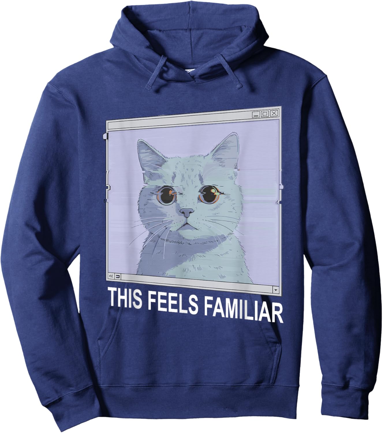 Weirdcore Aesthetic Cat Dreamcore Glitch 90s Window Art Hoodie - Hoodie | Navy