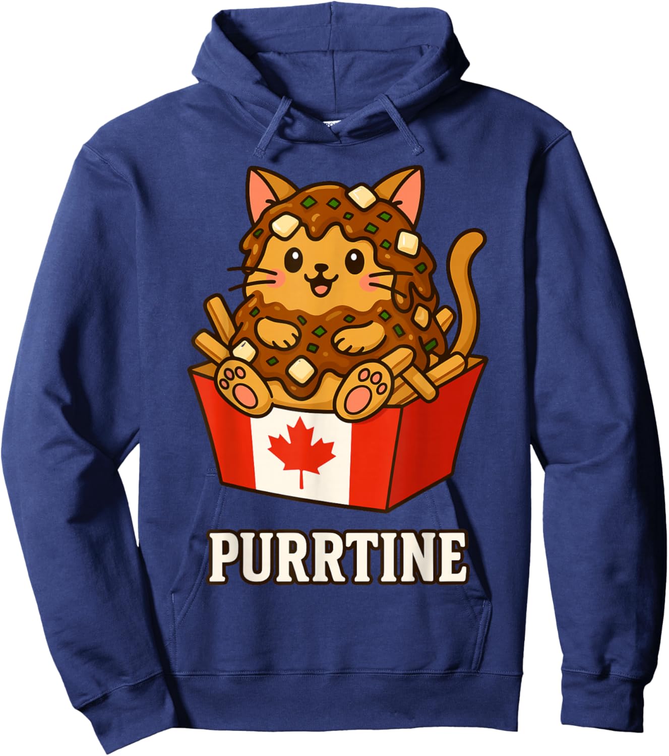 Canadian Poutine Canada Flag Kids Funny Kawaii Cat Canadian Hoodie - Hoodie | Navy