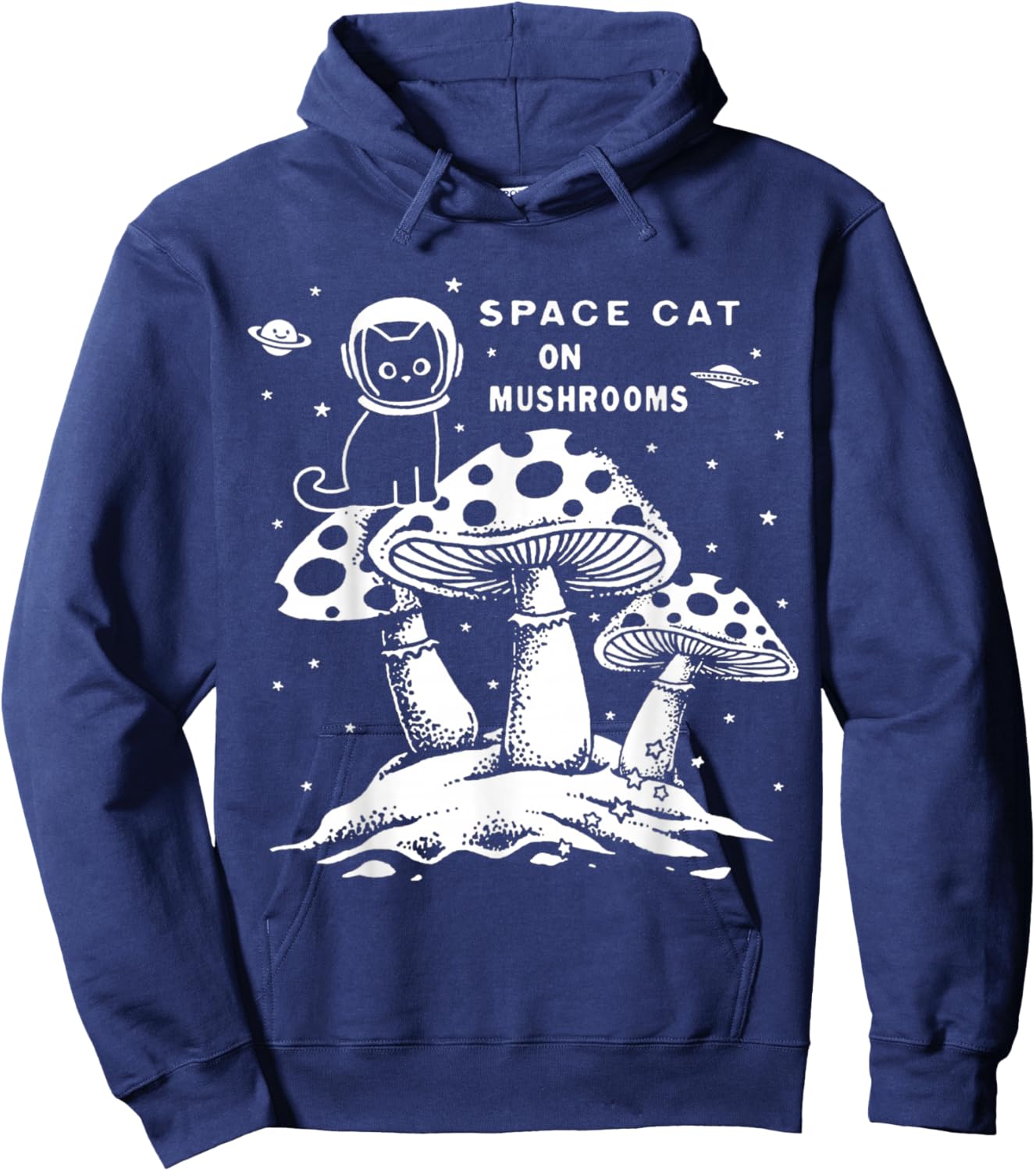 Space Cat on Mushrooms Hoodie - Hoodie | Navy