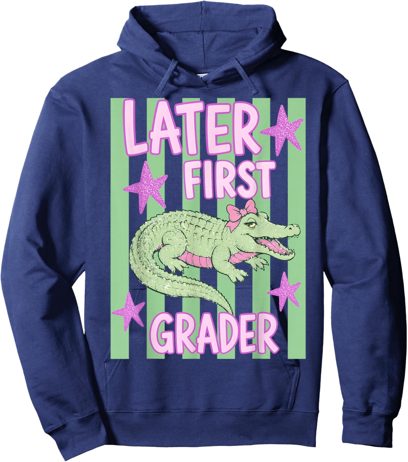 Pink Striped Later First Grader End of School Year Teacher Hoodie - Hoodie | Navy