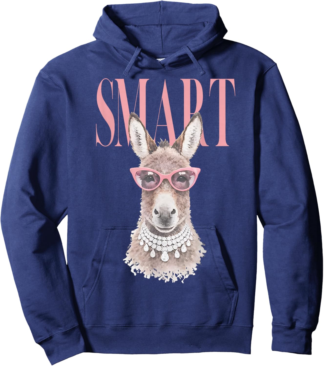 Smart Funny Smartass Donkey with Pink Glasses Women Hoodie - Hoodie | Navy