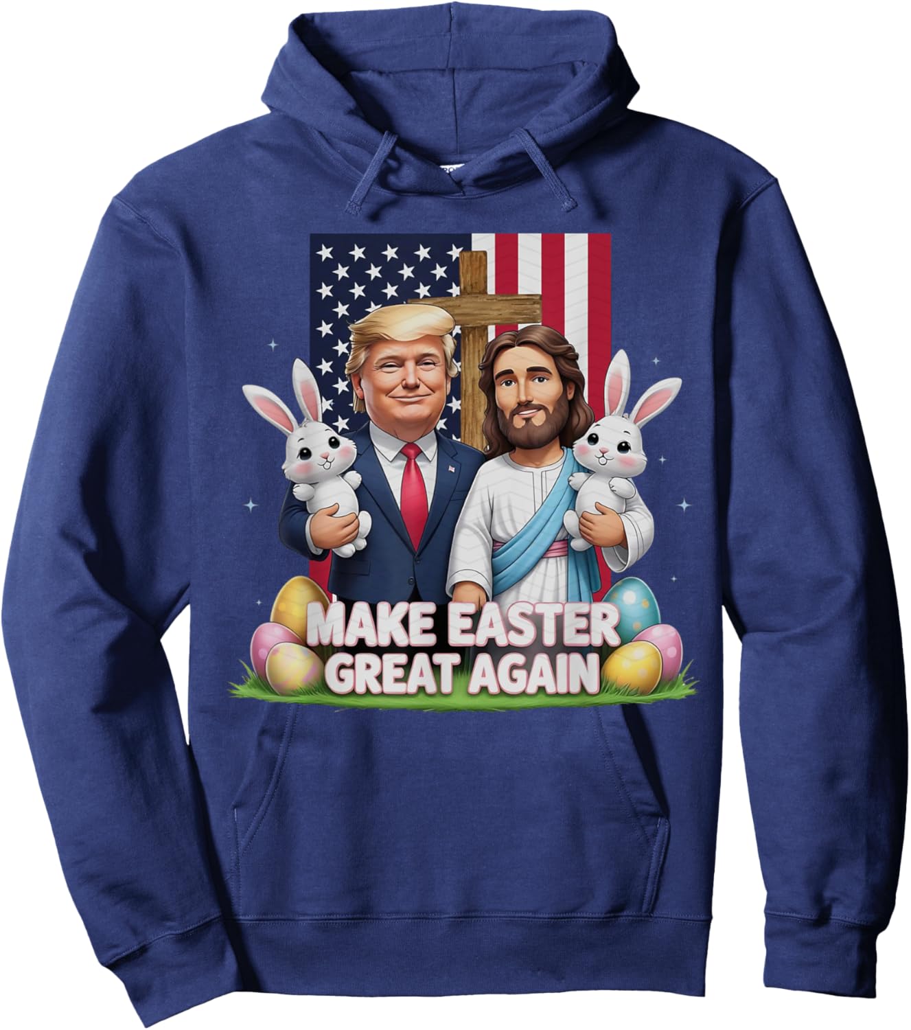 Funny Trump Make Easter Great Again Bunny Hunt Eggs Rabbit Hoodie - Hoodie | Navy