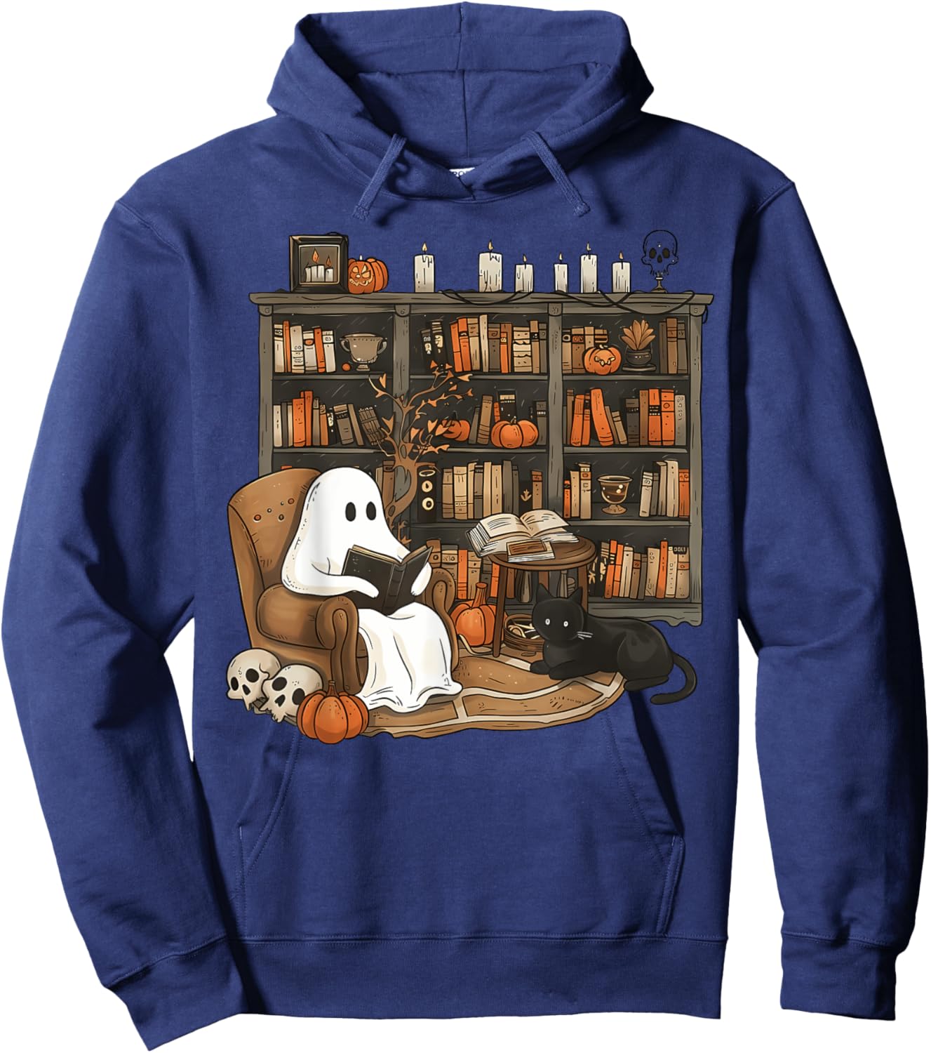 Vintage Ghost Reading Book Lovers Library Halloween Spooky Hoodie - Hoodie | Navy