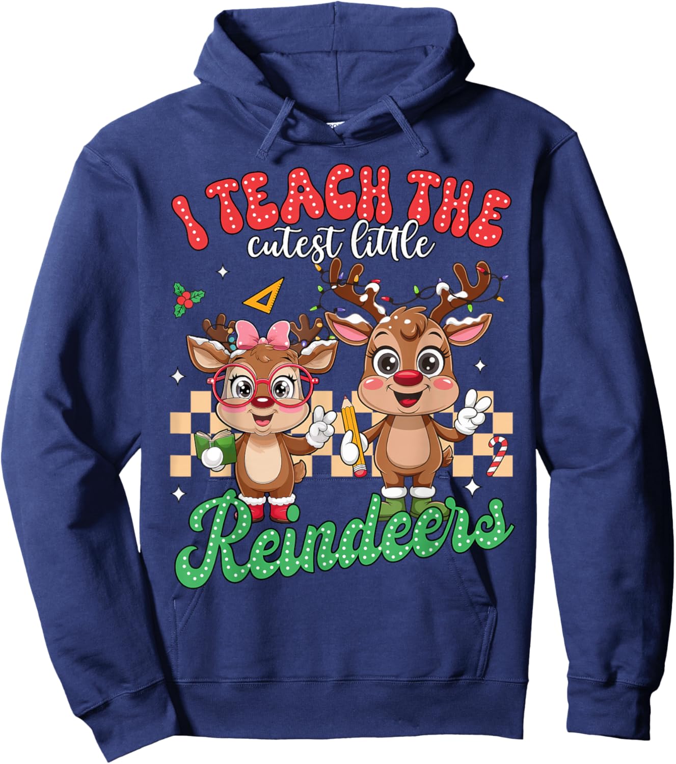 I Teach The Cutest Little Reindeers Christmas Teacher Kids Hoodie - Hoodie | Navy