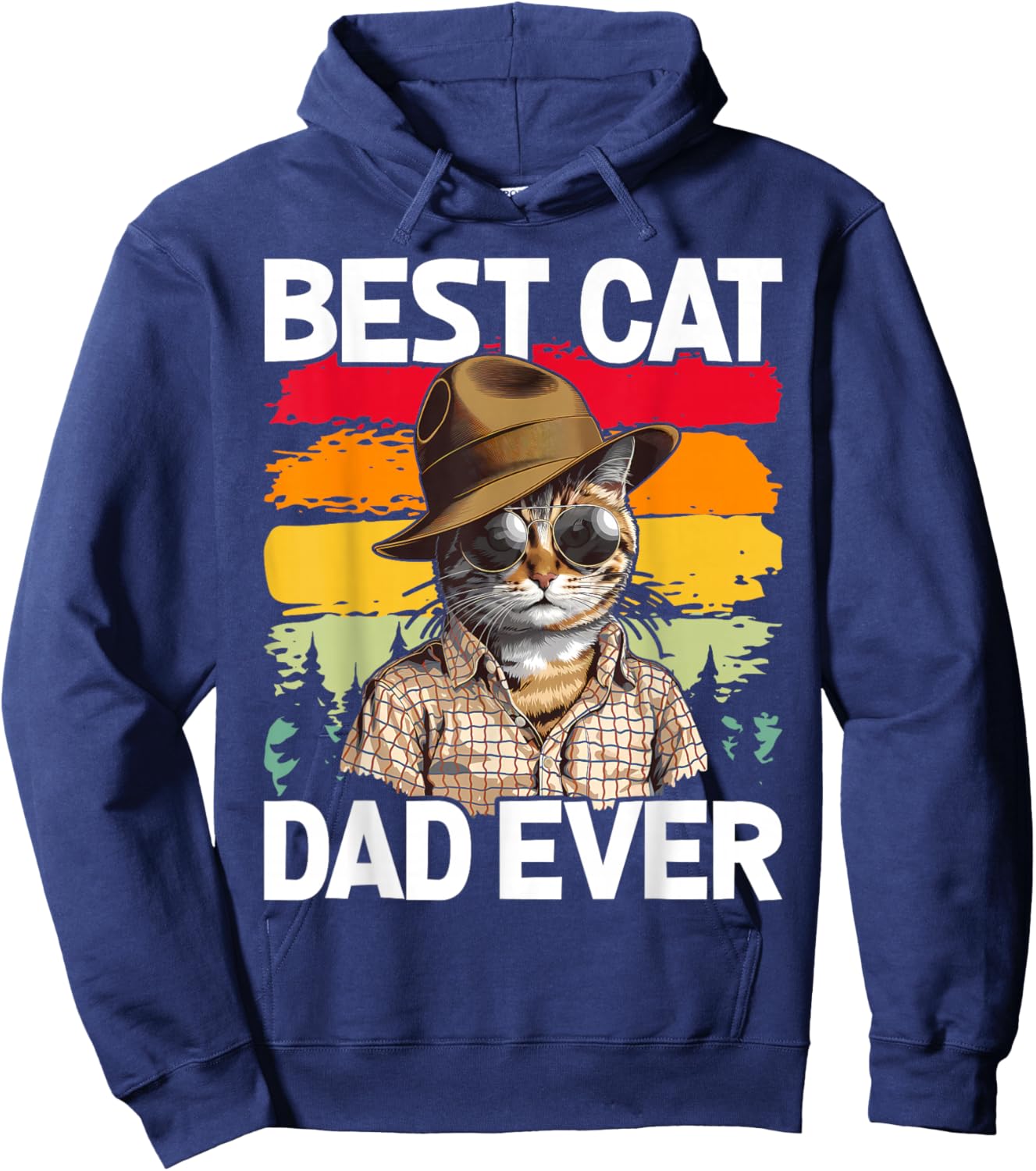 Vintage Best Cat Dad Ever Cat Daddy Father's Day Hoodie - Hoodie | Navy