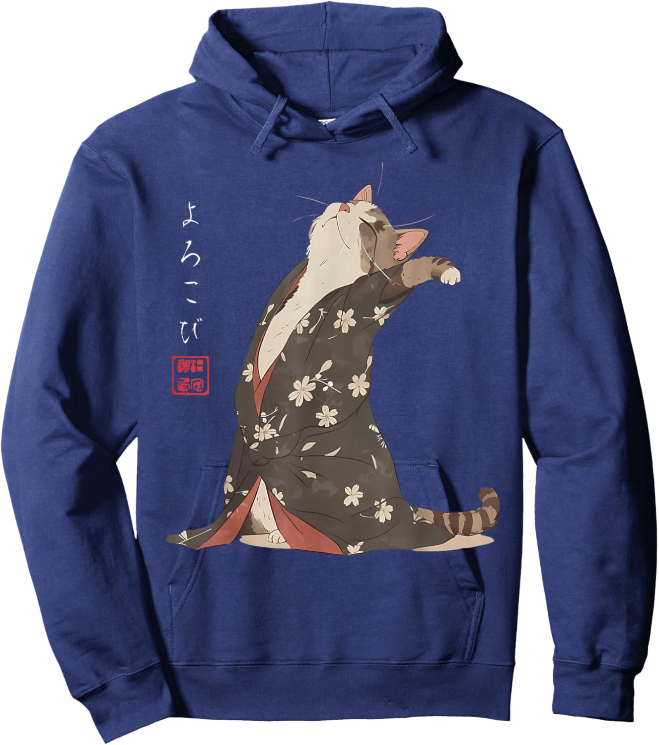 Hoji Dancing Cat Japanese Art Aesthetic Anime Cat Graphic Hoodie - Hoodie | Navy