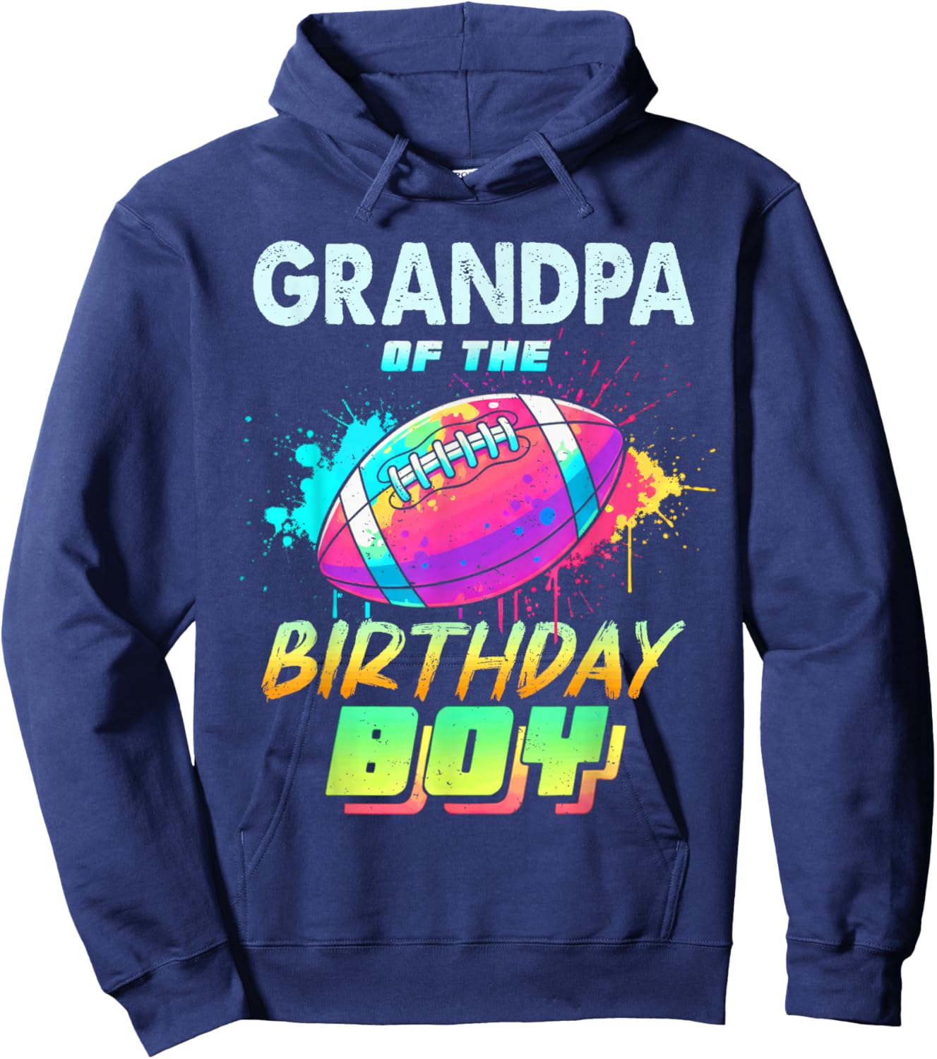 Grandpa of The Birthday Boy Football Matching Colorful Hoodie - Hoodie | Navy