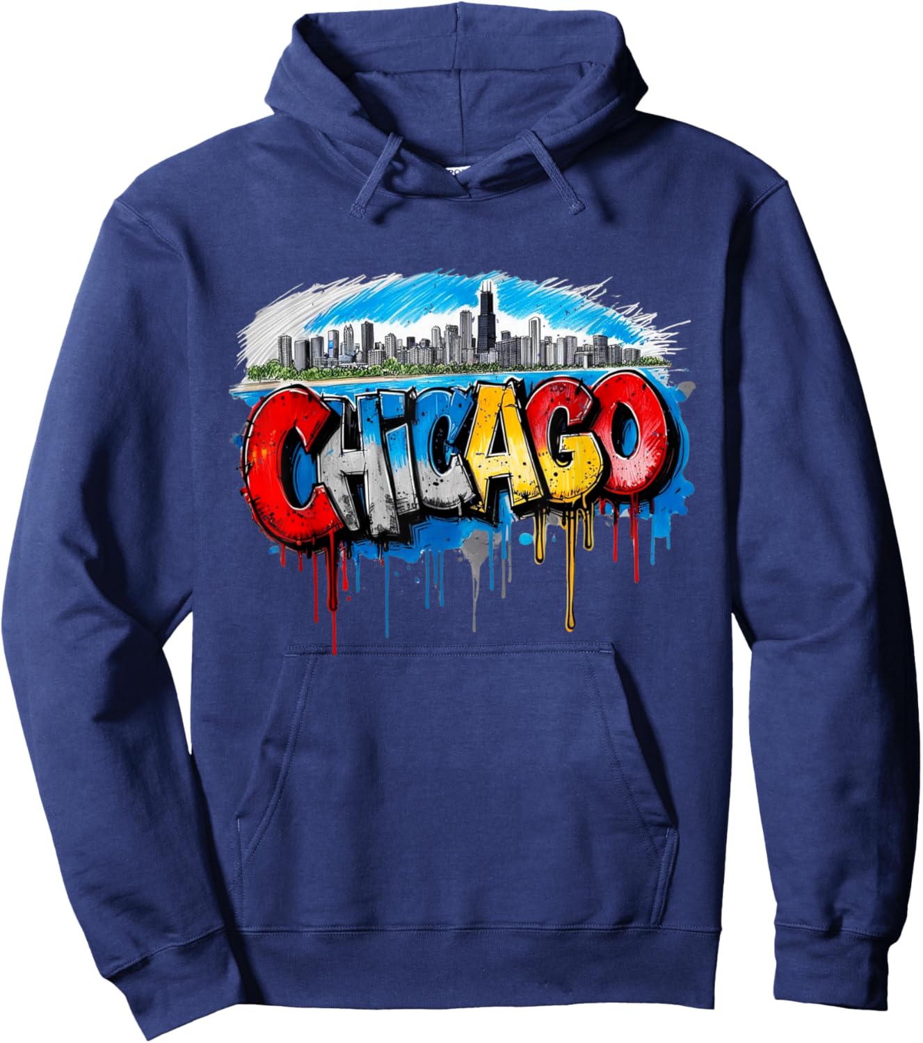 Chicago Skyline Willis Tower Chi-Town Graffiti Art Hoodie - Hoodie | Navy