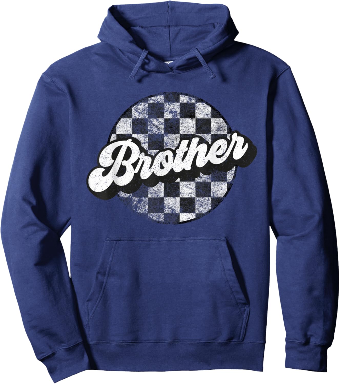Funny Retro Checkered Brother Race Vintage Matching Family Hoodie - Hoodie | Navy