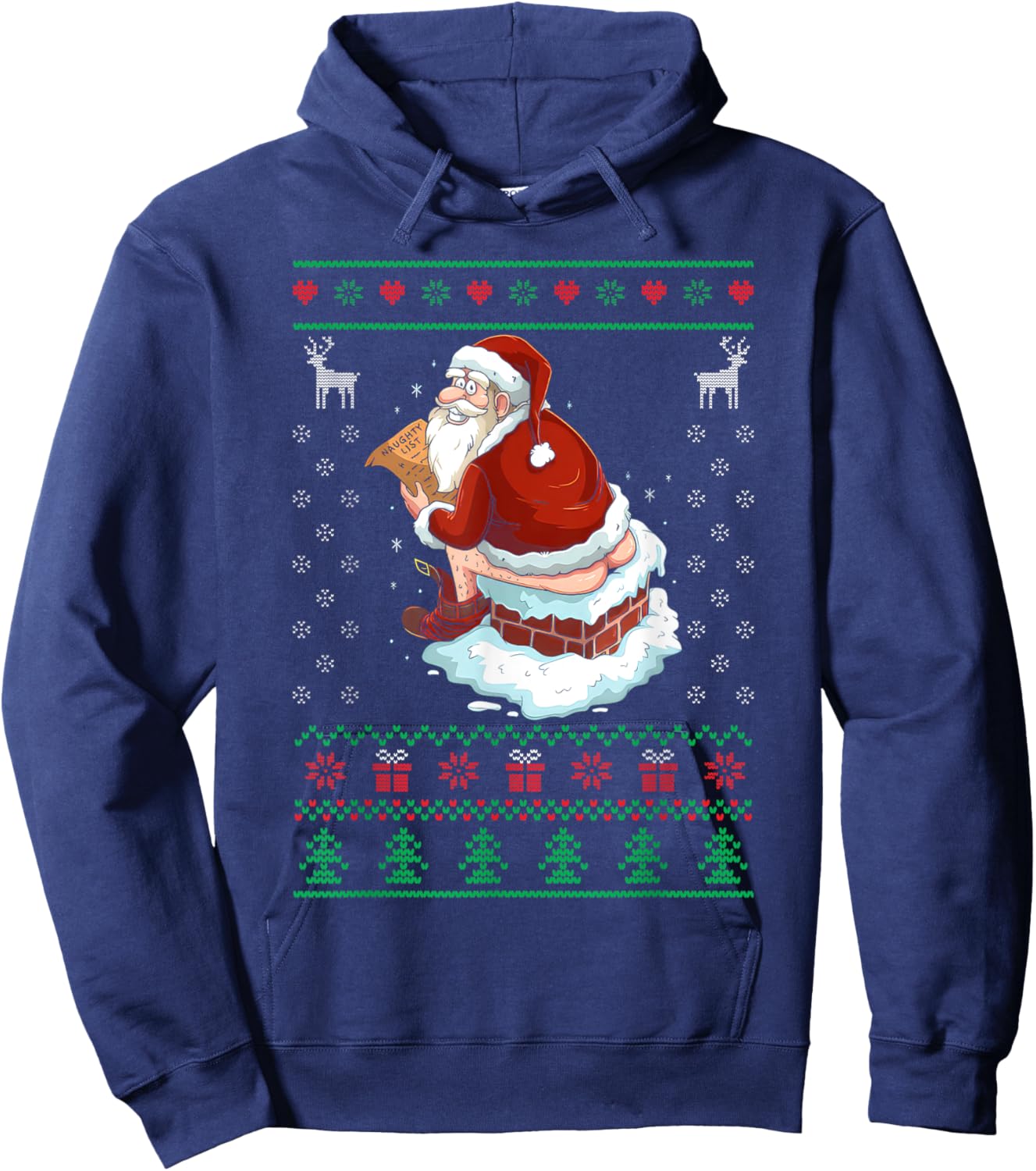 Funny Santa Pooping Down the Chimney Ugly Sweater Christmas Hoodie - Hoodie | Navy