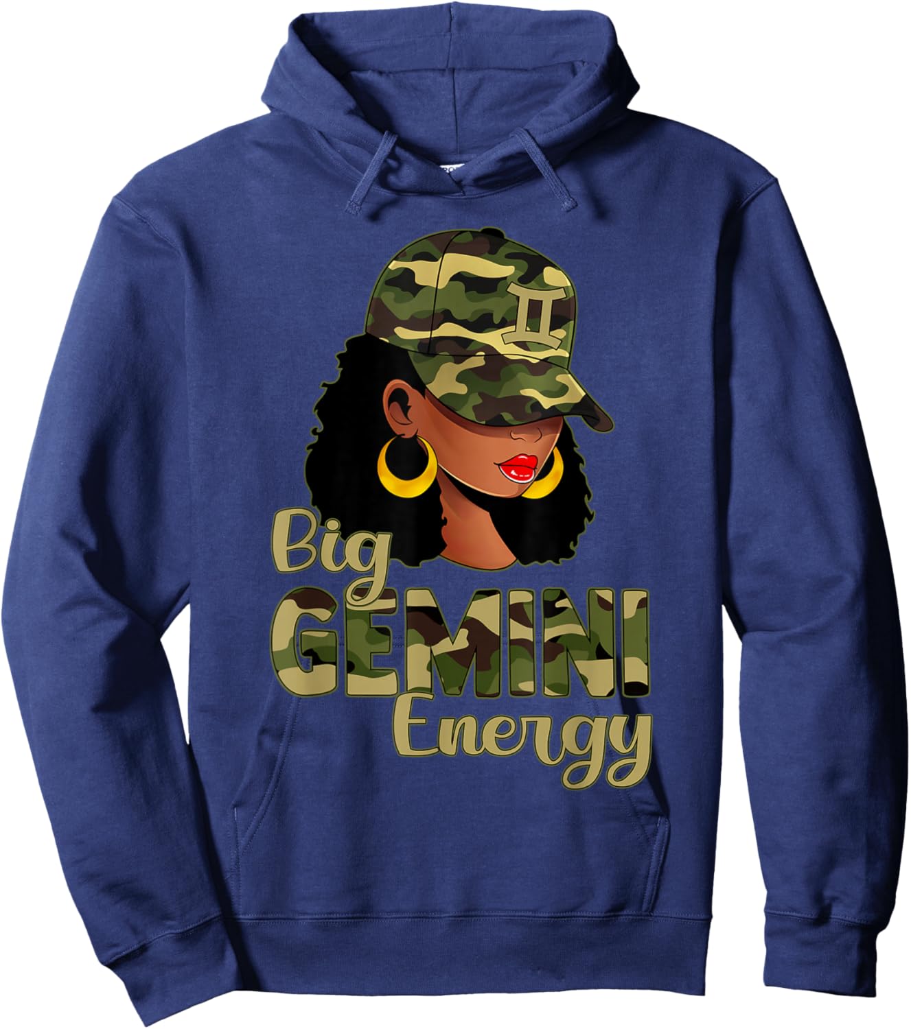 Big Gemini Energy Black Woman Camo Cap Hat Zodiac Sign Hoodie - Hoodie | Navy