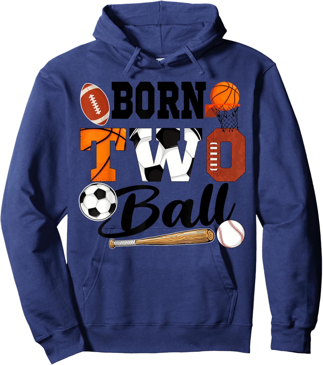 Born 2 Ball 2nd Birthday Sports Ball Theme 2 Year Old Hoodie - Hoodie | Navy