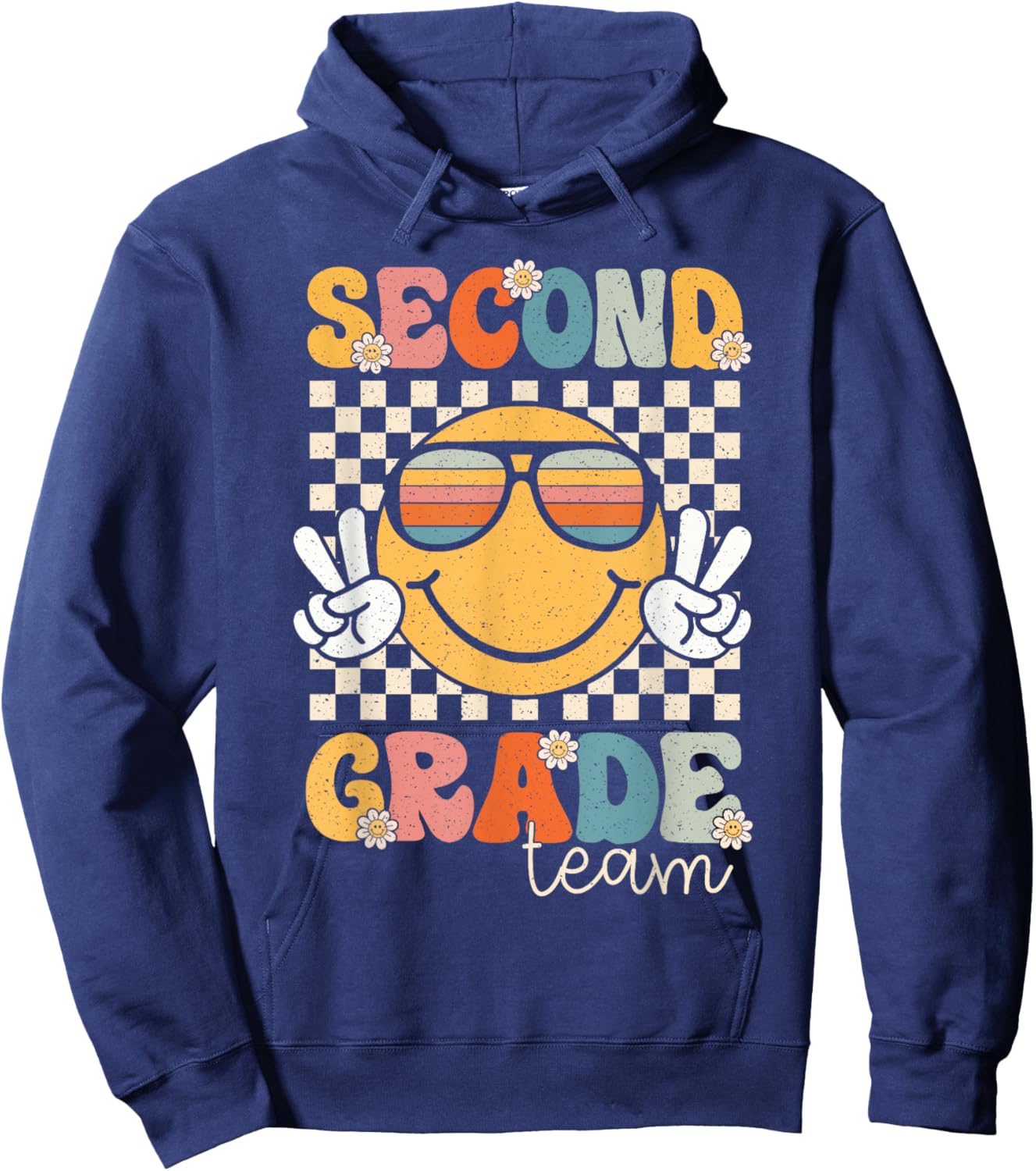 Second Grade Team Smile Retro 1st Day of School 2nd Grade Hoodie - Hoodie | Navy