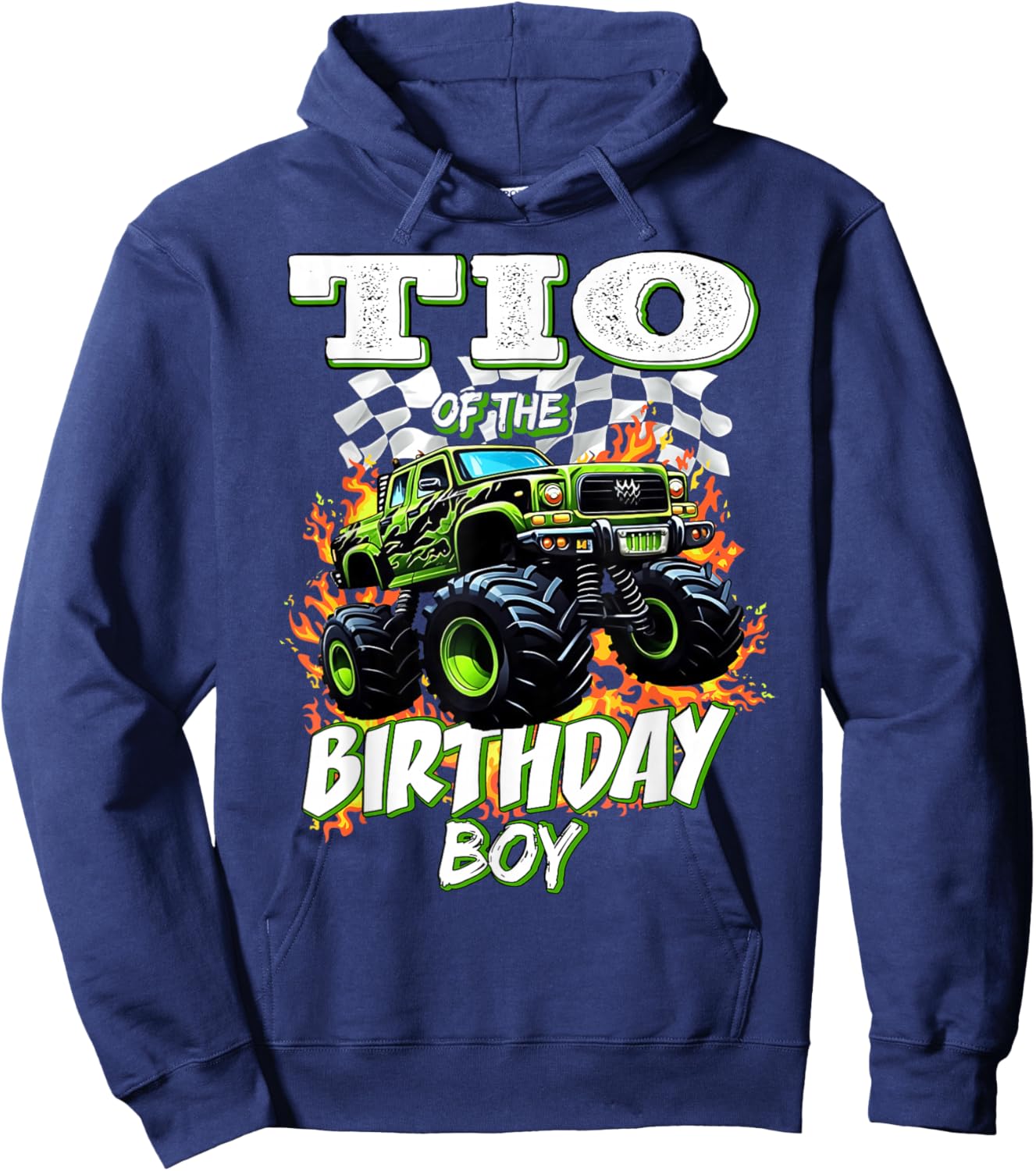 TIO of The Birthday Boy Monster Truck Birthday Kids Hoodie - Hoodie | Navy