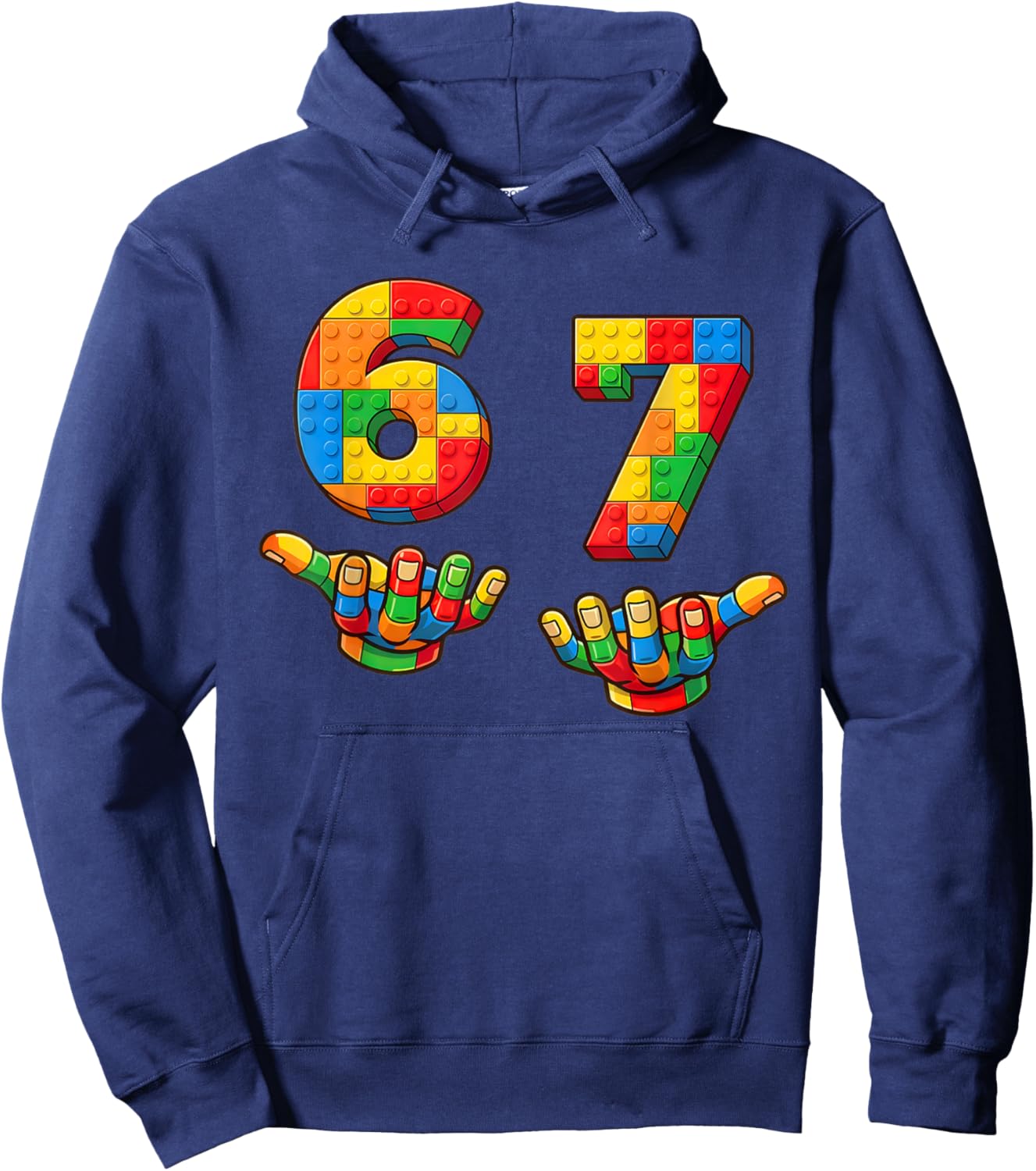 Building Blocks Six Seven 6 7 Meme Men Women Kids Funny 67 Hoodie - Hoodie | Navy